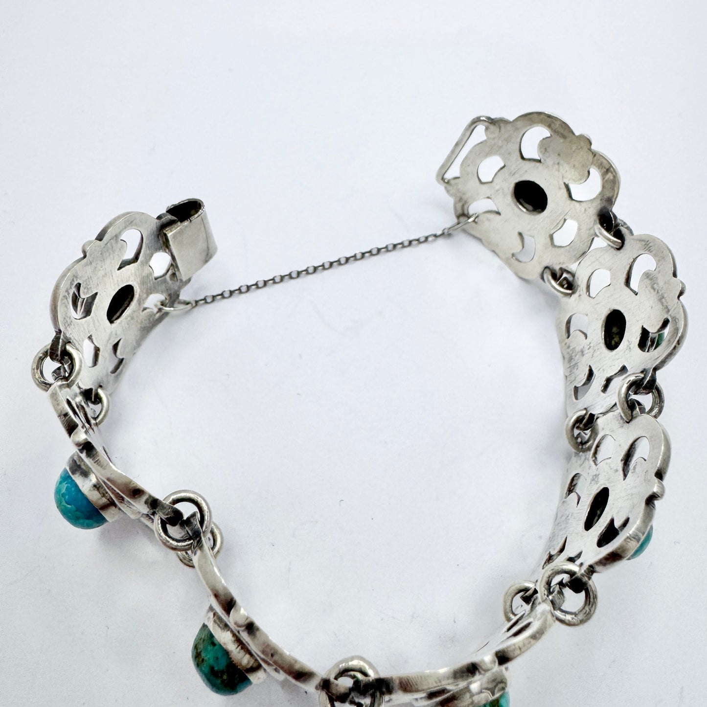 Vintage Chunky Sterling Silver Turquoise Bracelet. Prob. Mexico