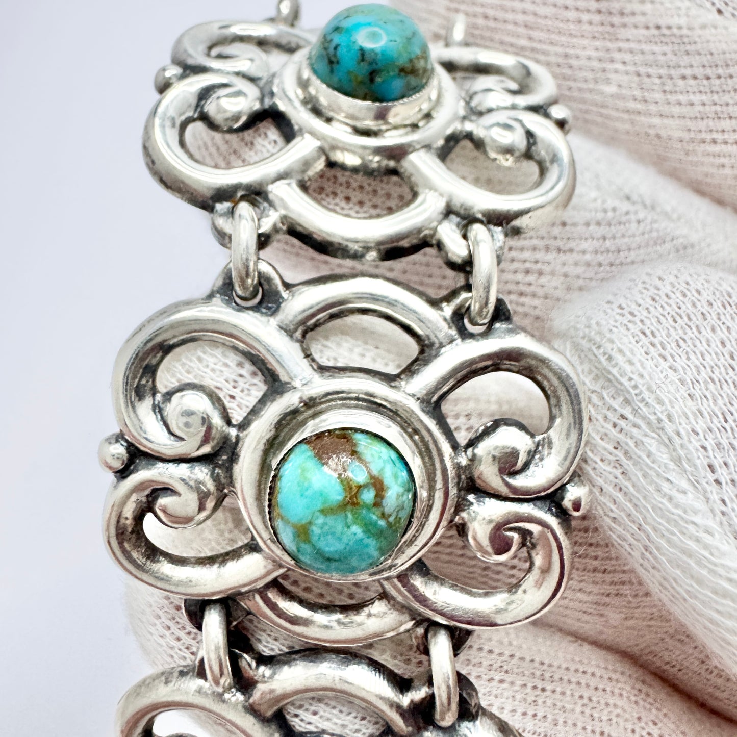 Vintage Chunky Sterling Silver Turquoise Bracelet. Prob. Mexico