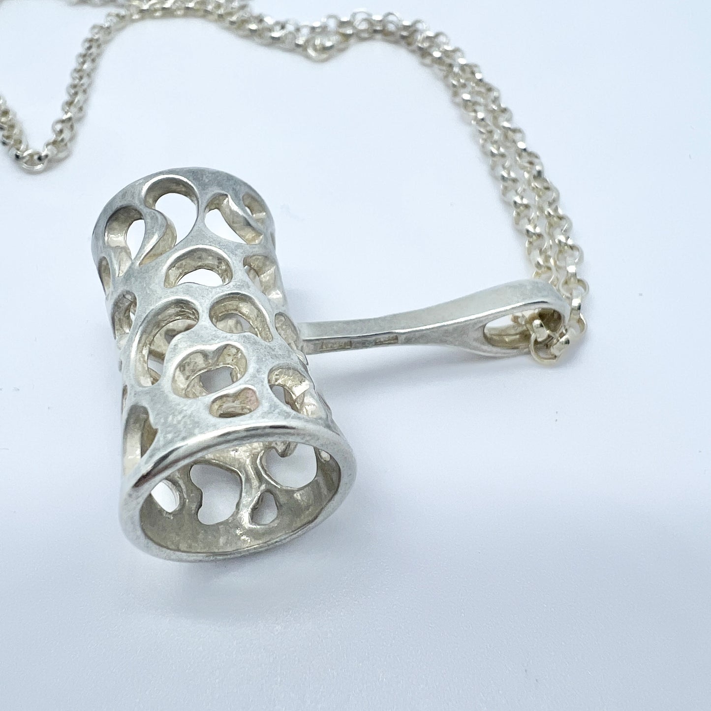 Markström, Sweden 1975 Vintage Solid Silver Pendant + Chain.