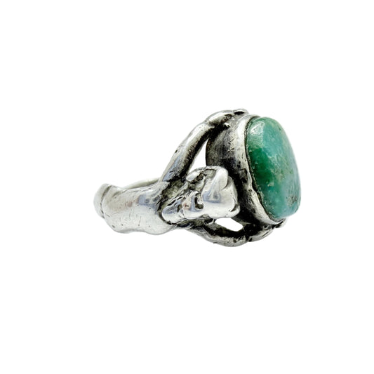 Antique Renaissance Revival Silver Turquoise Satyrs Shoulders Ring.
