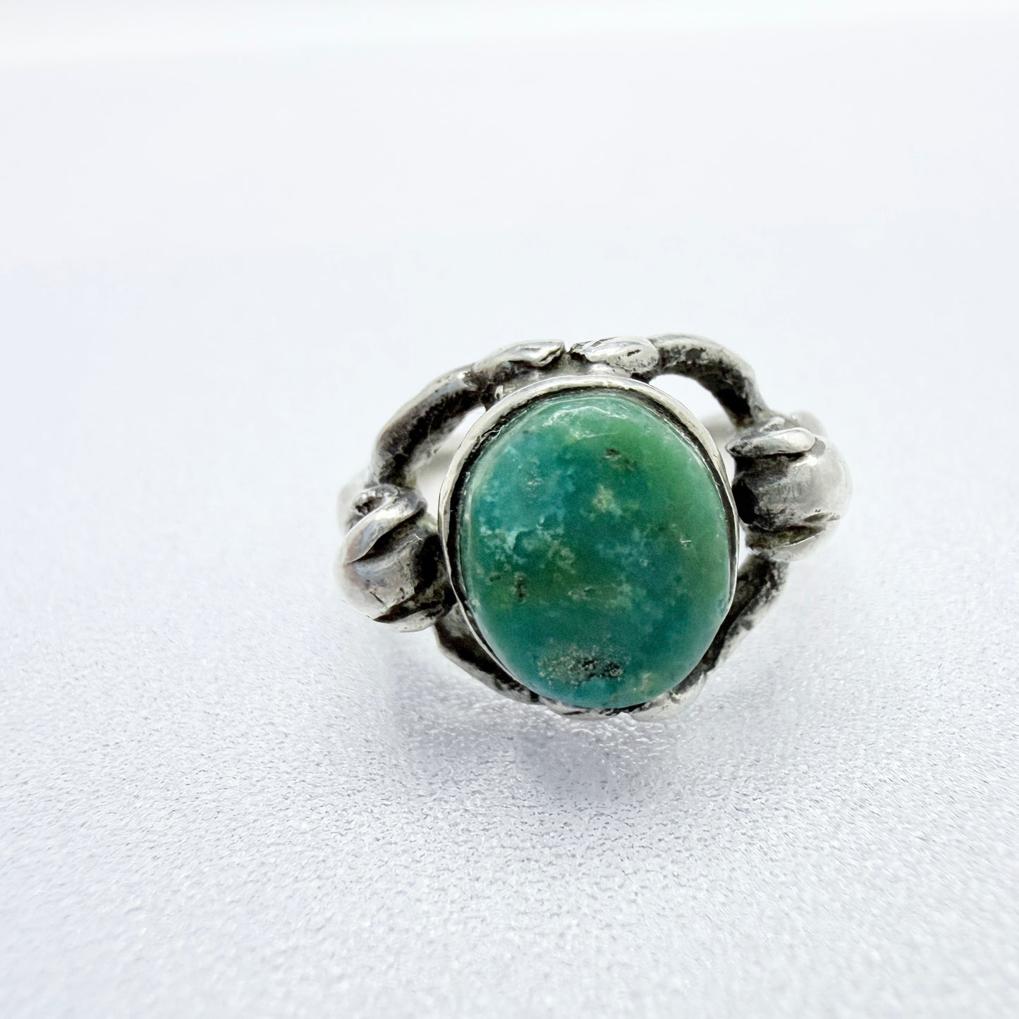 Antique Renaissance Revival Silver Turquoise Satyrs Shoulders Ring.
