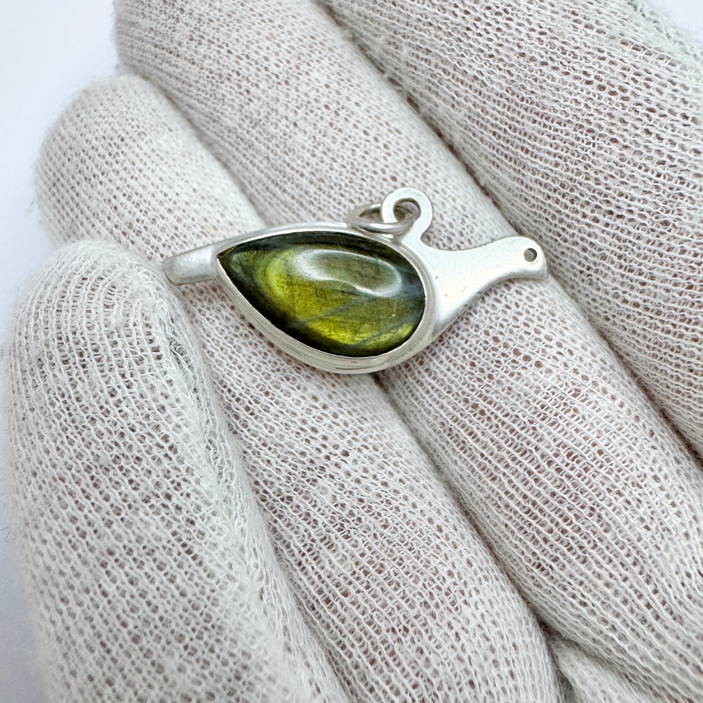 JAN, Finland. Vintage Sterling Silver Double Hardstone Ptarmigan Pendant.