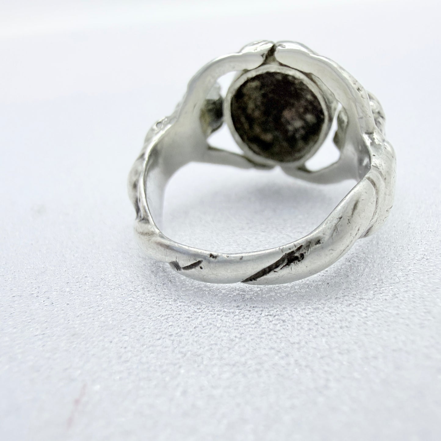 Antique Renaissance Revival Silver Turquoise Satyrs Shoulders Ring.