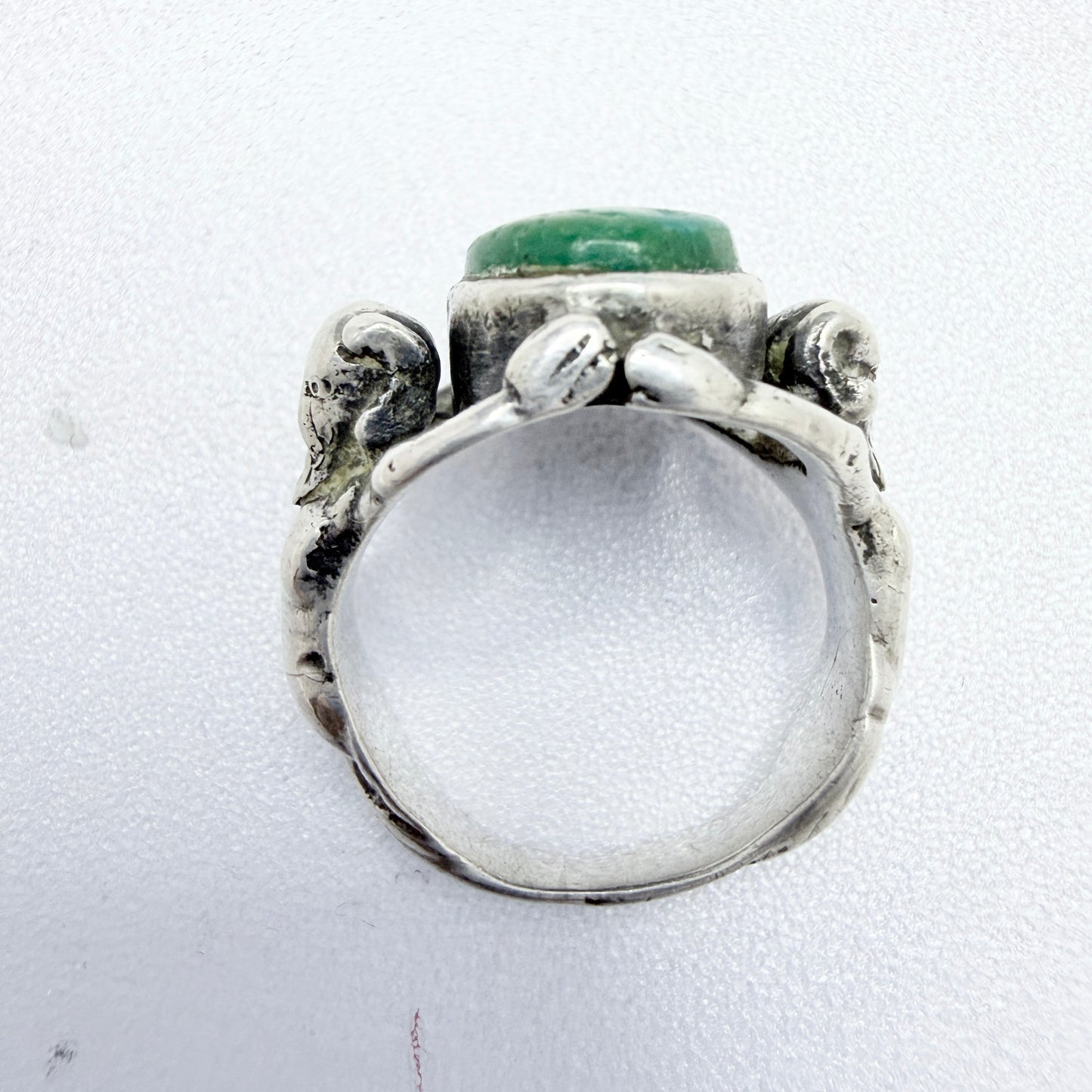 Antique Renaissance Revival Silver Turquoise Satyrs Shoulders Ring.