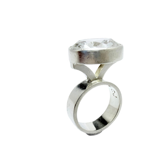 Cecilia Johansson, Sweden 1964. Vintage Modernist Sterling Silver Rock Crystal Ring. Signed.