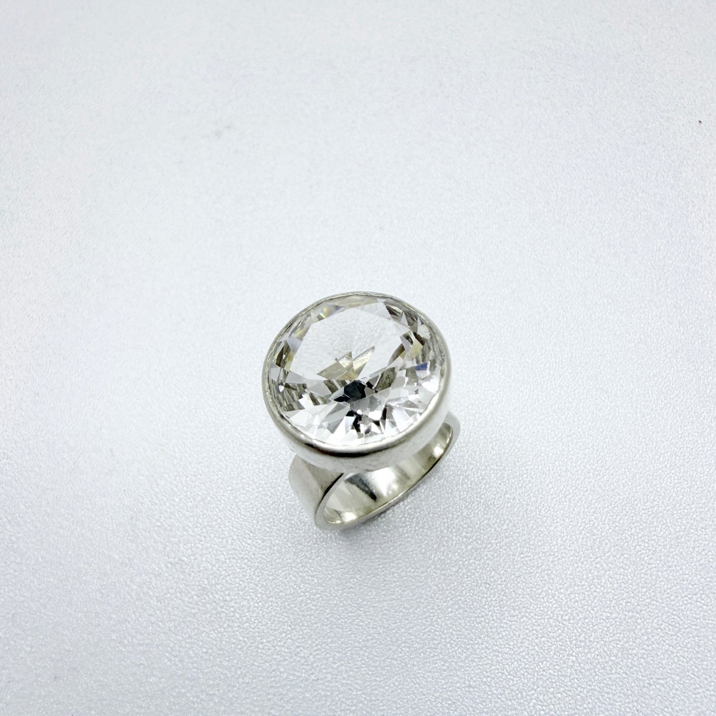 Cecilia Johansson, Sweden 1964. Vintage Modernist Sterling Silver Rock Crystal Ring. Signed.