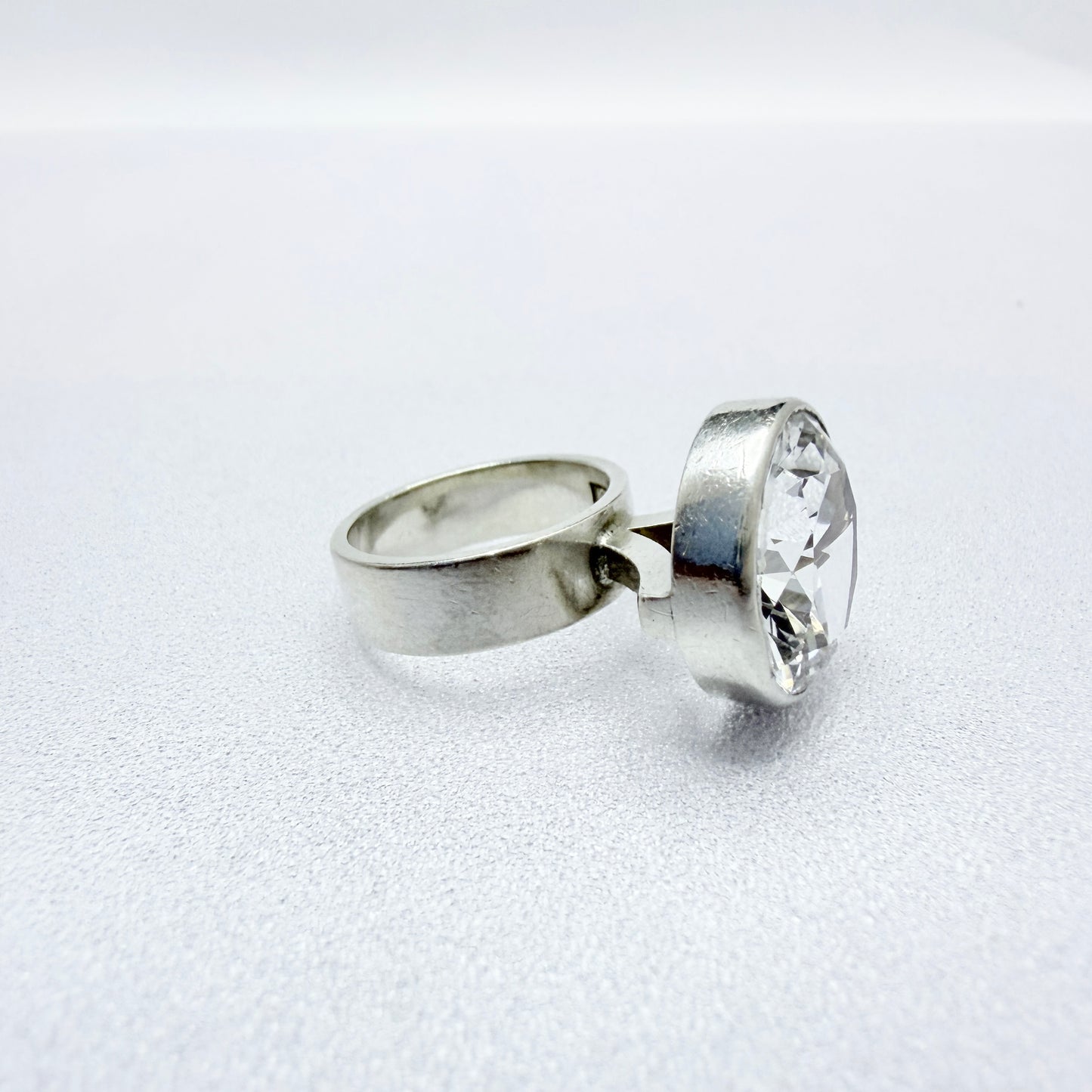Cecilia Johansson, Sweden 1964. Vintage Modernist Sterling Silver Rock Crystal Ring. Signed.