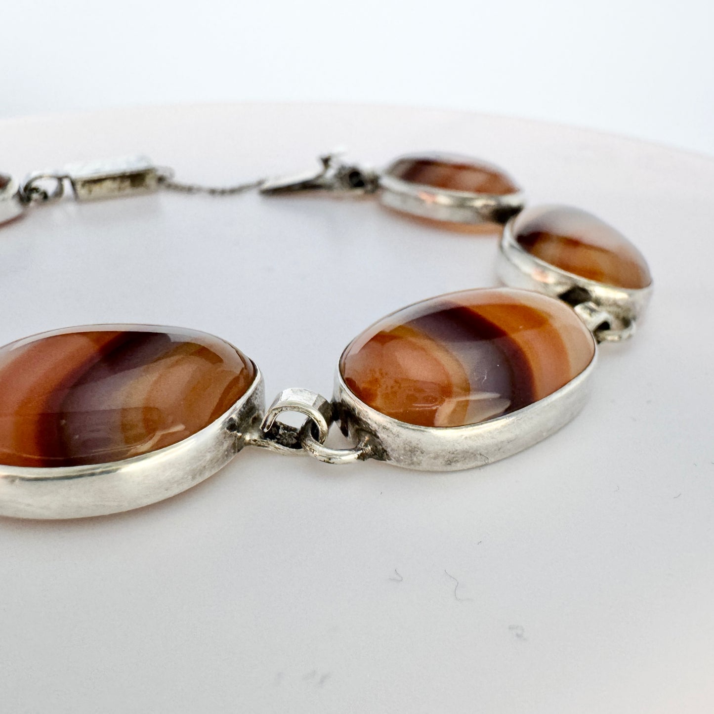 Victor Janson, Sweden 1965. Vintage Sterling Silver Agate Bracelet.