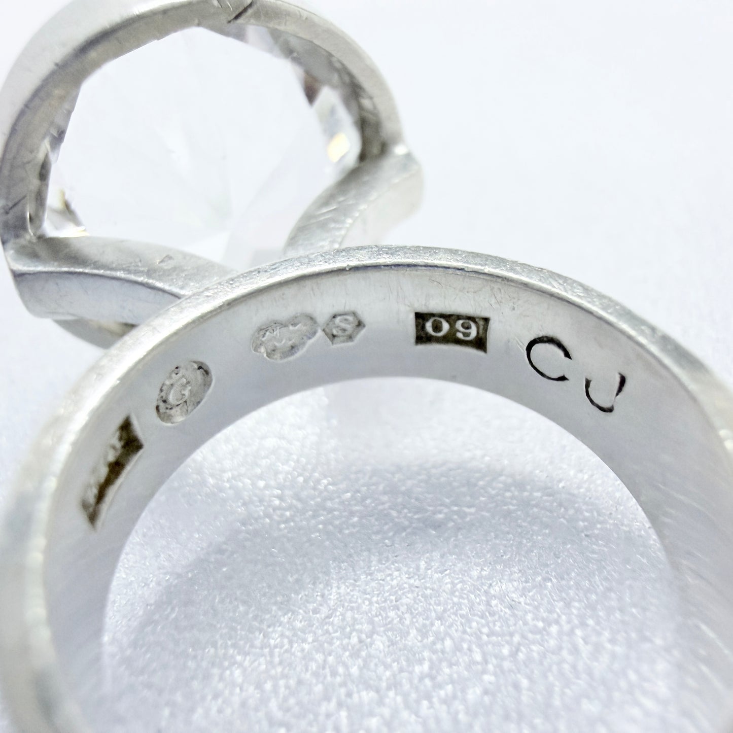 Cecilia Johansson, Sweden 1964. Vintage Modernist Sterling Silver Rock Crystal Ring. Signed.