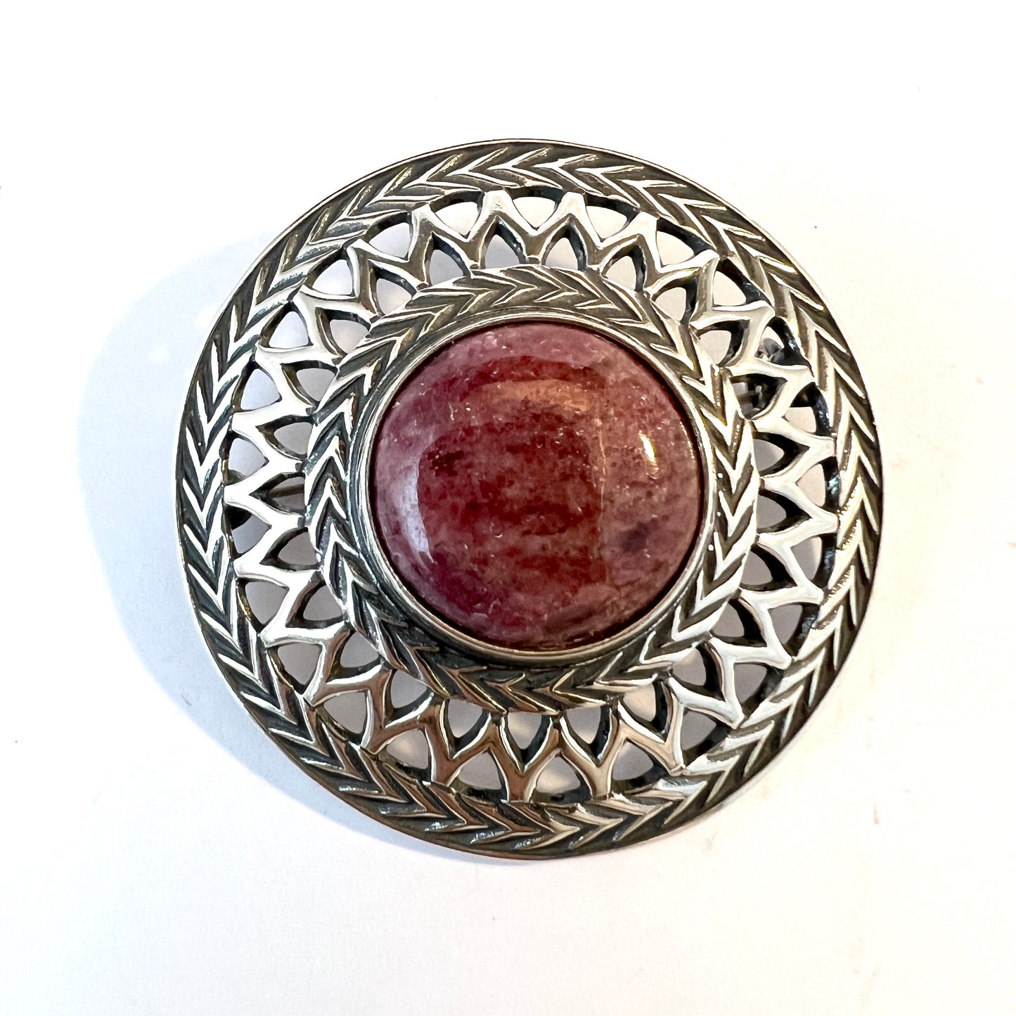 Kalevala Koru, Finland 1988.  Vintage Sterling Silver Rhodonite Brooch.