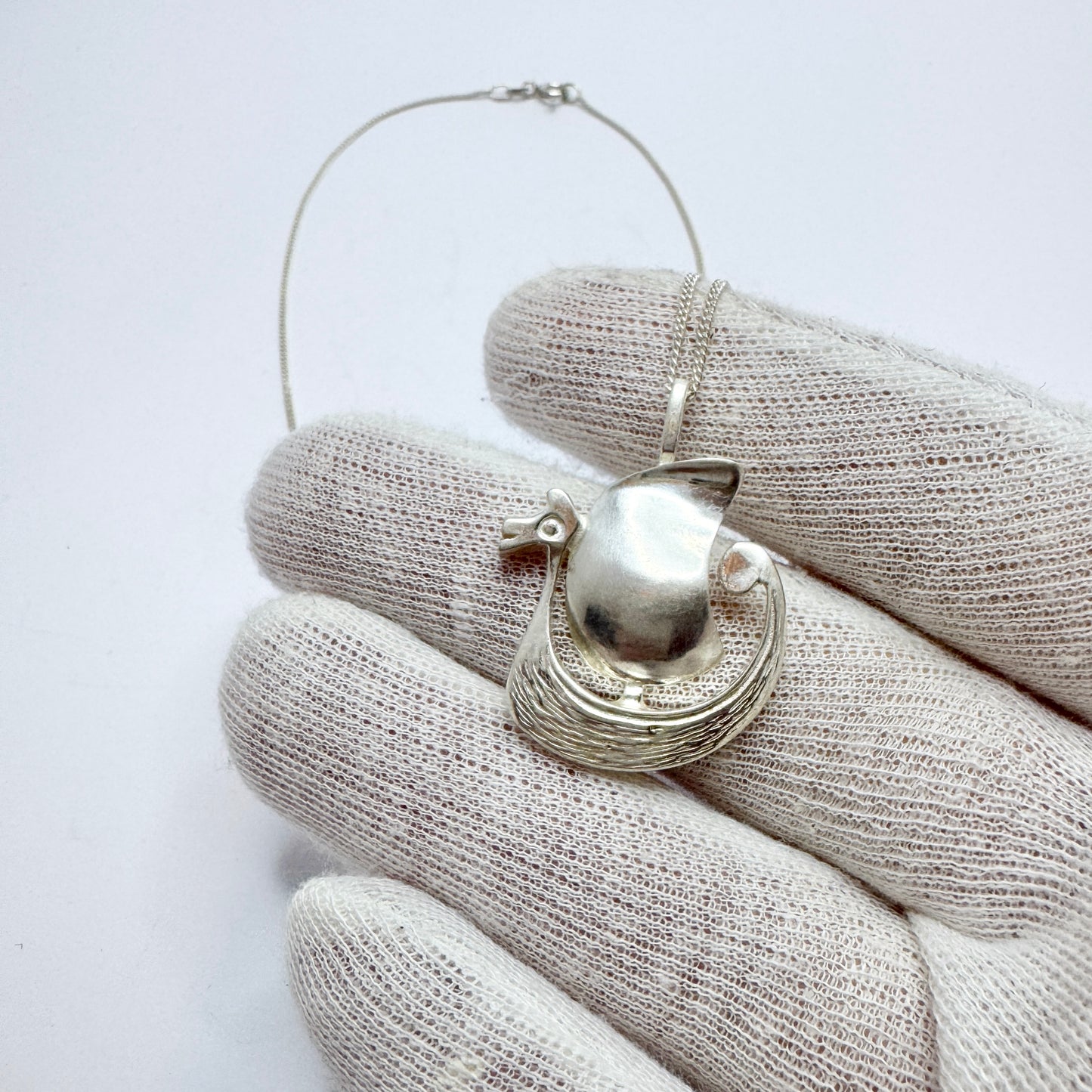 Denmark / Norway. Vintage Solid Silver Viking Ship Pendant Unisex Necklace