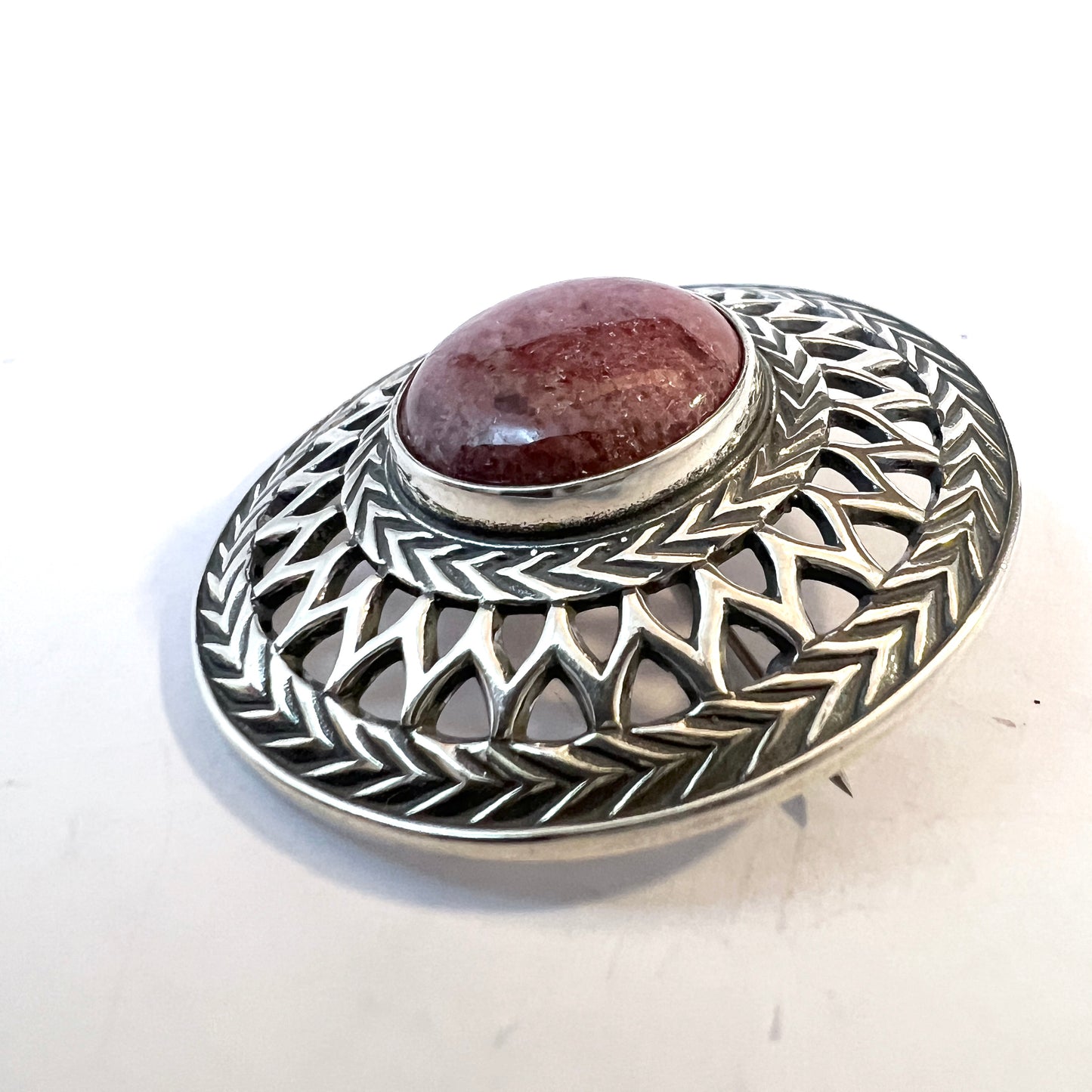 Kalevala Koru, Finland 1988.  Vintage Sterling Silver Rhodonite Brooch.