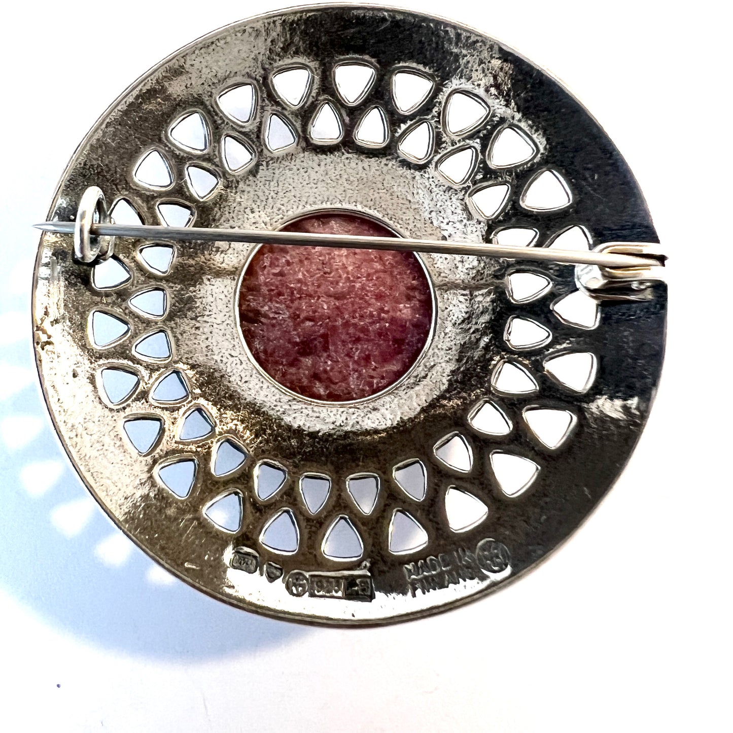 Kalevala Koru, Finland 1988.  Vintage Sterling Silver Rhodonite Brooch.