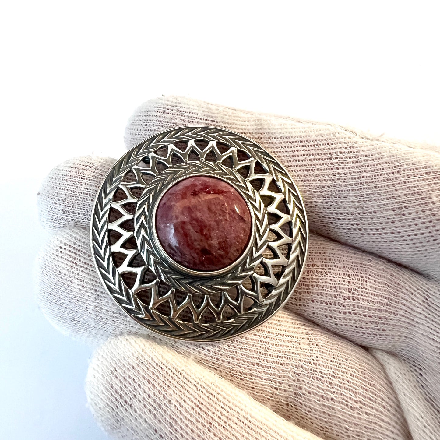 Kalevala Koru, Finland 1988.  Vintage Sterling Silver Rhodonite Brooch.