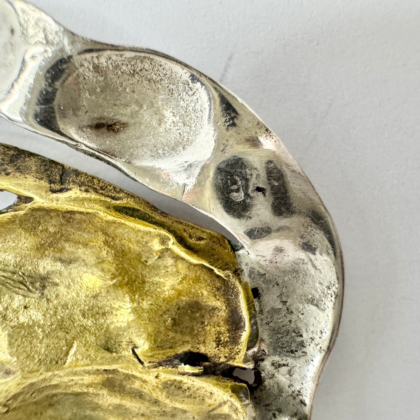 Vintage Sterling Silver Mixed Metal Ruby Brooch. Prob. Greece.