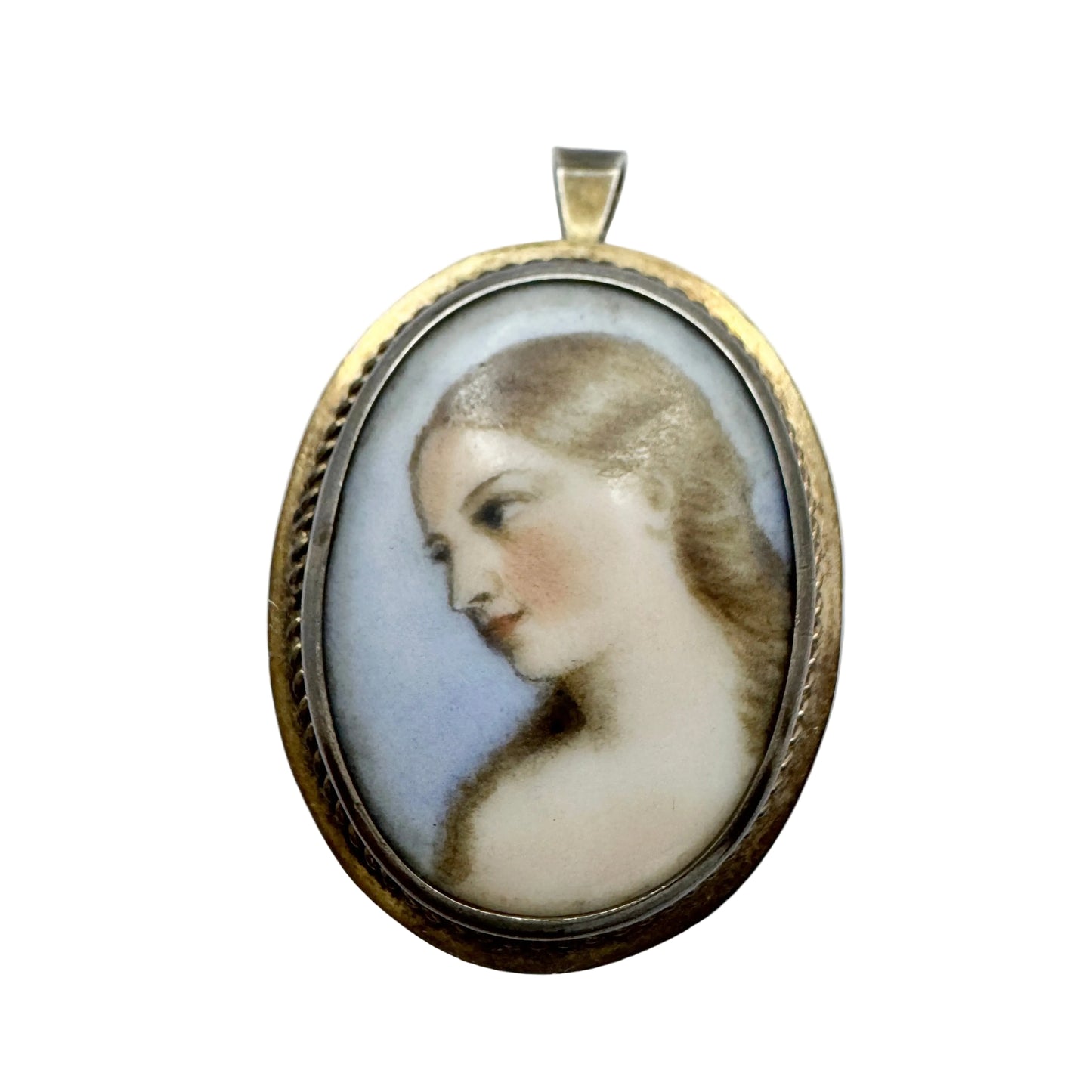 Stark & Svensson, Sweden 1941. Vintage Solid Silver Painted Porcelain Pendant.