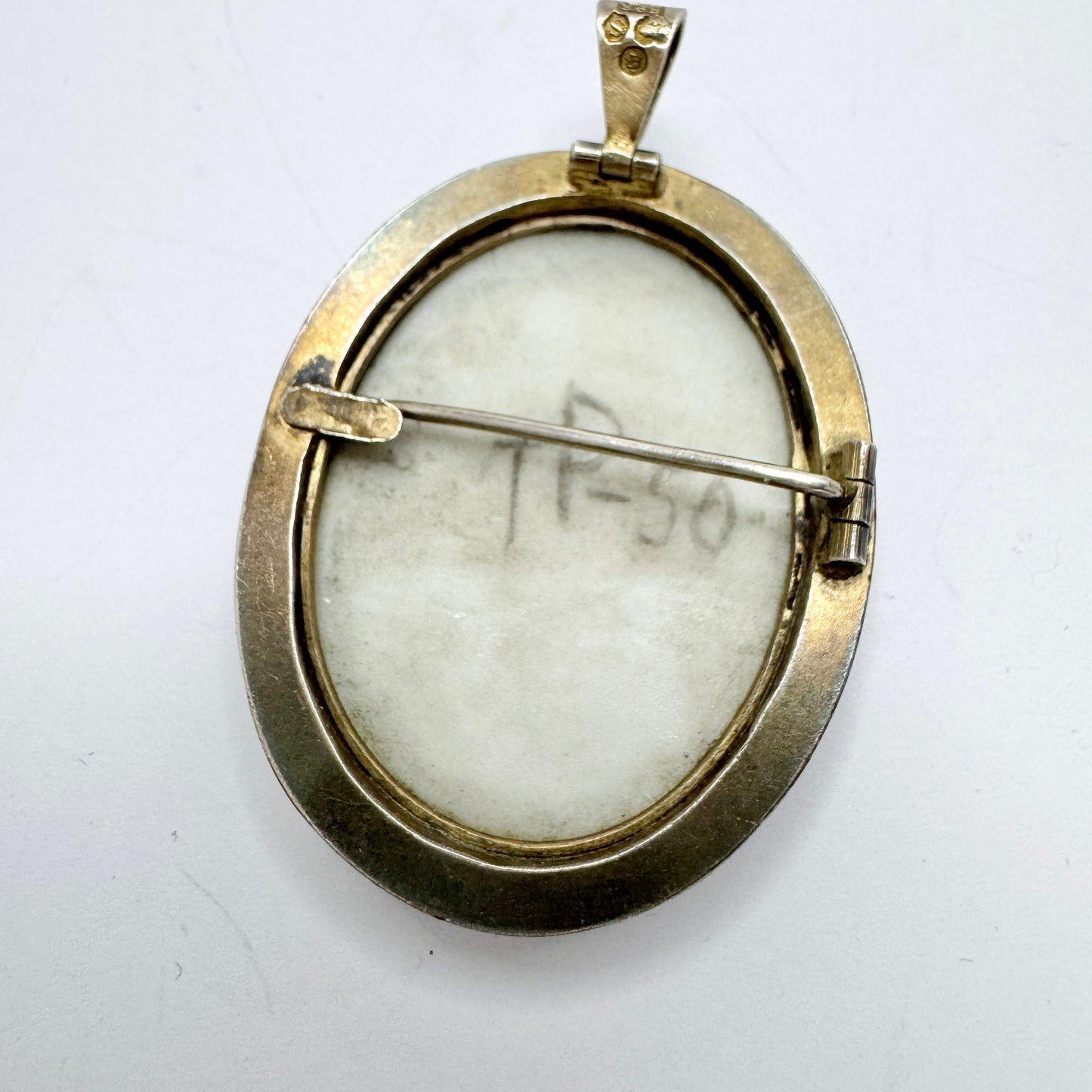 Stark & Svensson, Sweden 1941. Vintage Solid Silver Painted Porcelain Pendant.