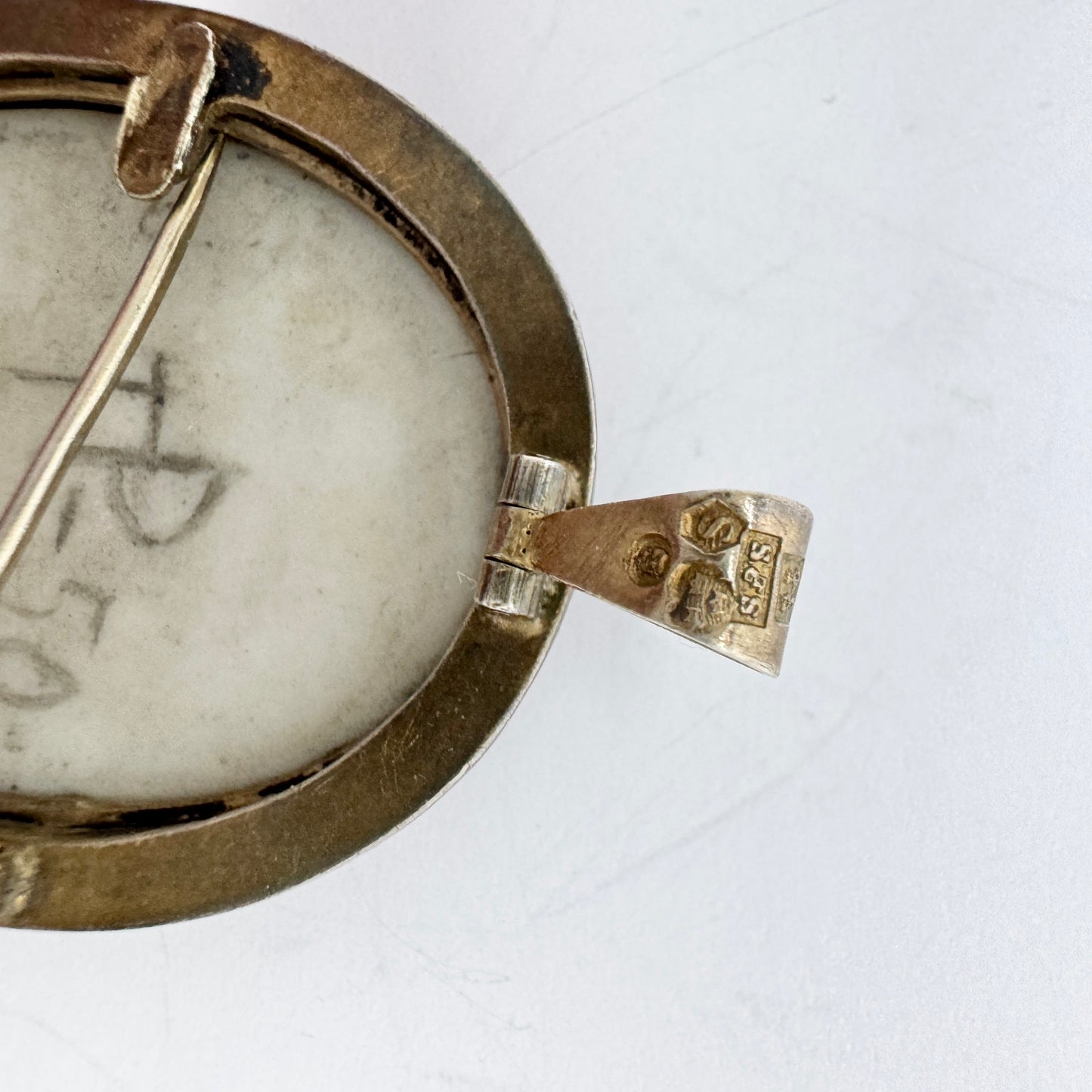 Stark & Svensson, Sweden 1941. Vintage Solid Silver Painted Porcelain Pendant.