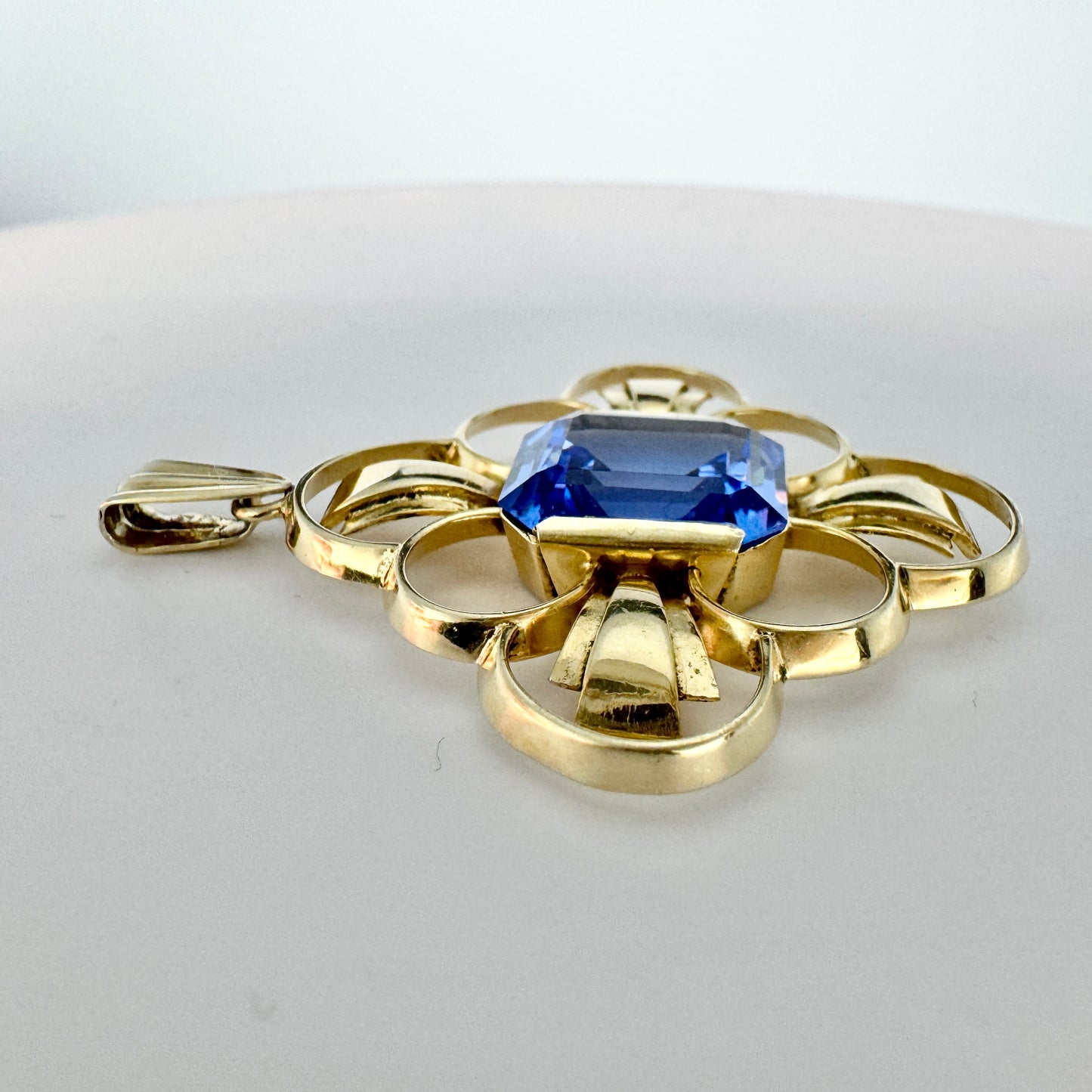 Waldemar Jonsson, Sweden 1951. Vintage Solid Silver Blue Synthetic Spinel Pendant.