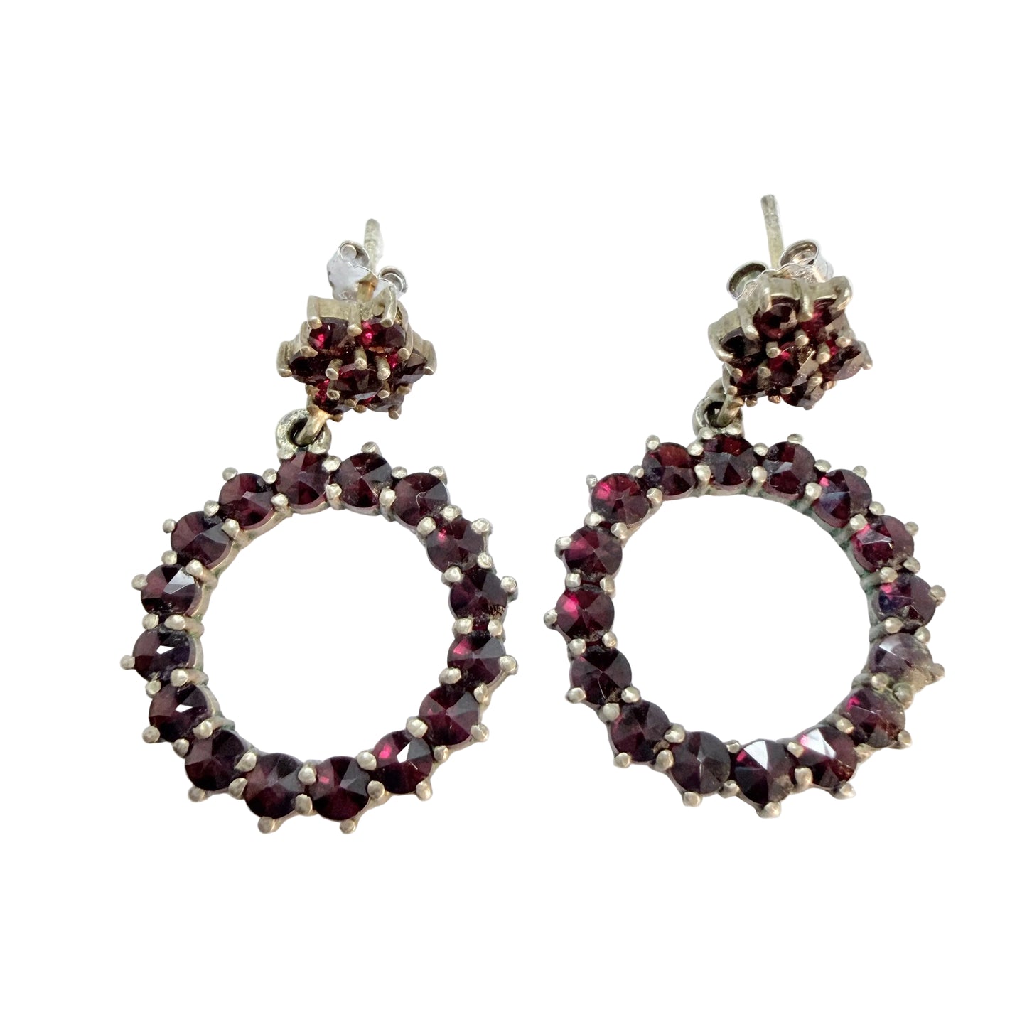 Vintage Gilt Solid Silver Garnet Earrings.