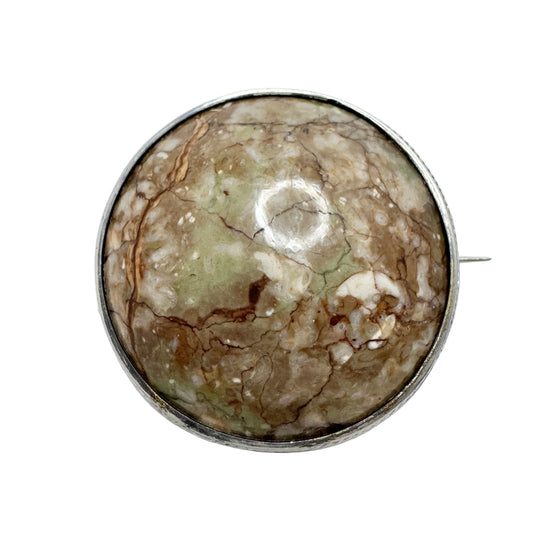 Sweden c 1900. Antique Solid Silver Porphyry Brooch.