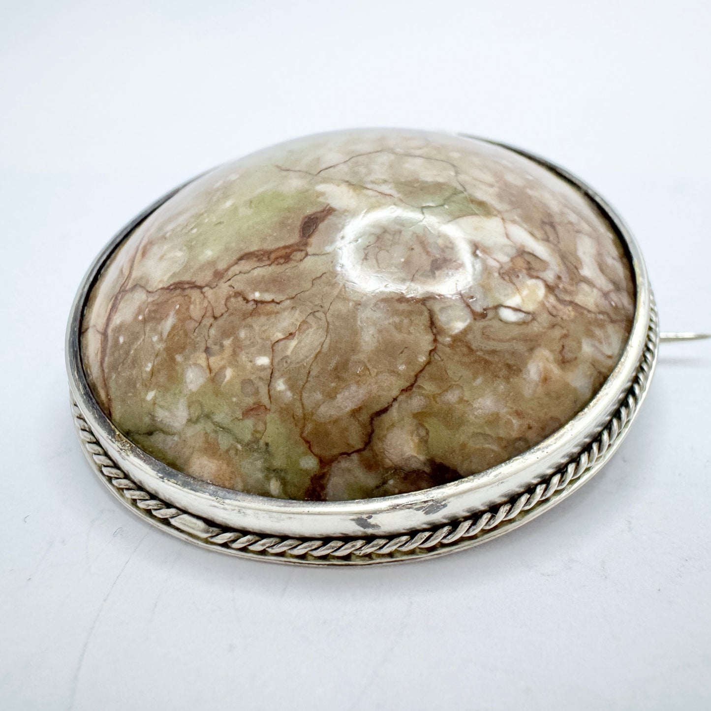 Sweden c 1900. Antique Solid Silver Porphyry Brooch.