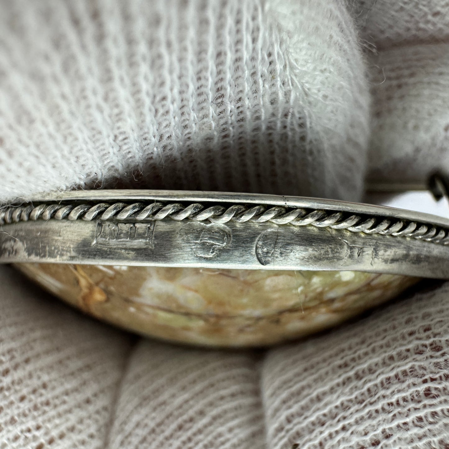 Sweden c 1900. Antique Solid Silver Porphyry Brooch.