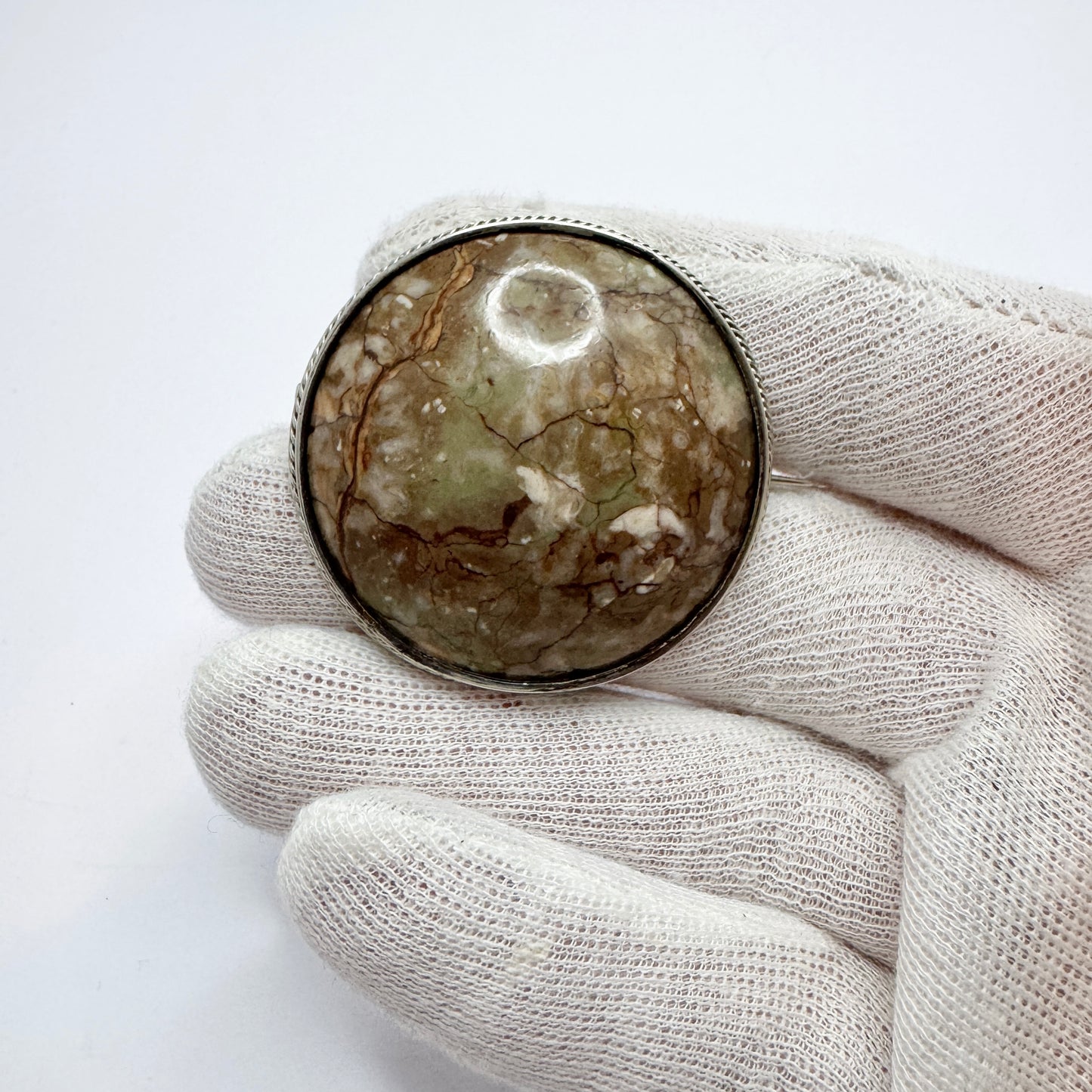 Sweden c 1900. Antique Solid Silver Porphyry Brooch.