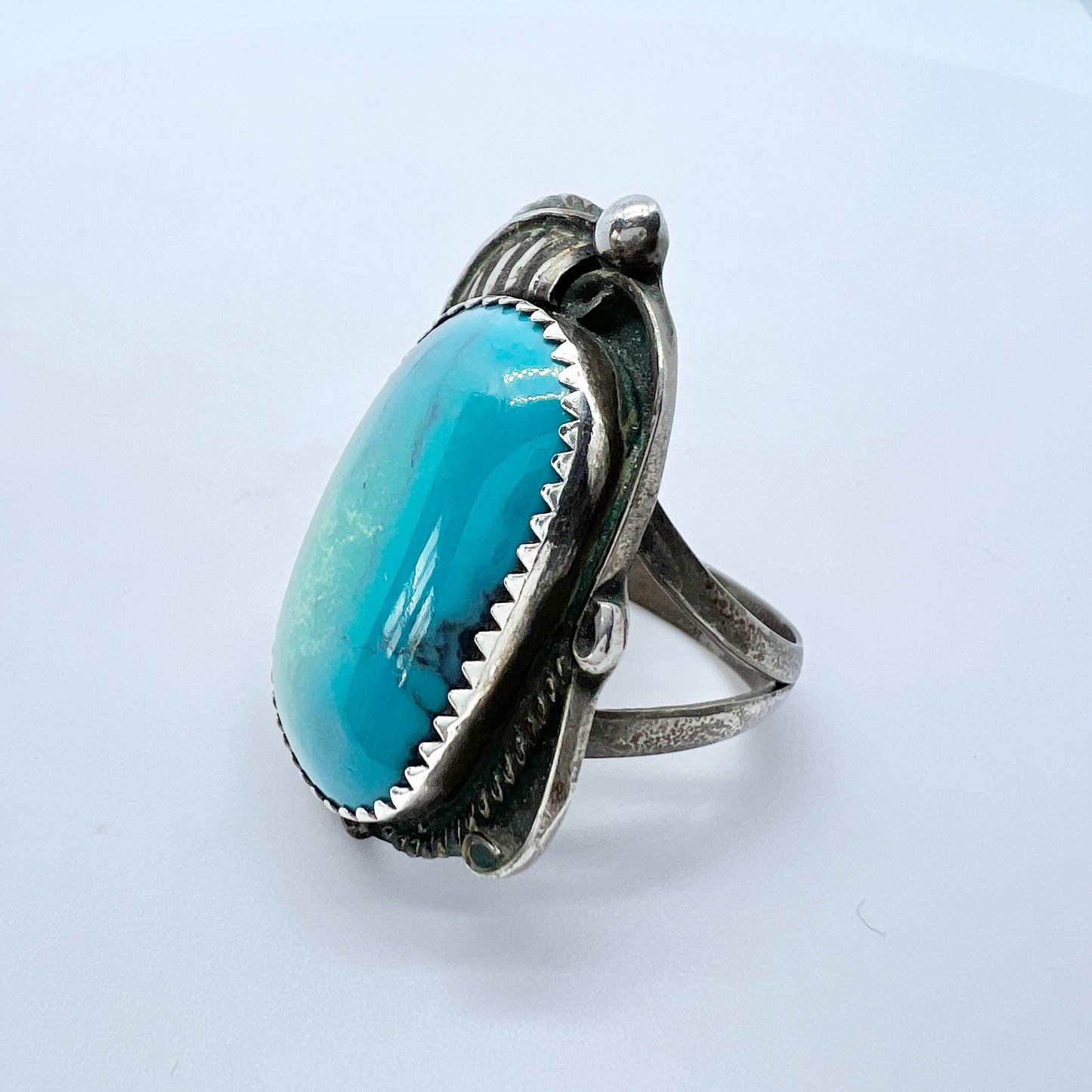 Maker TT Vintage Sterling Silver Turquoise Native American Ring.