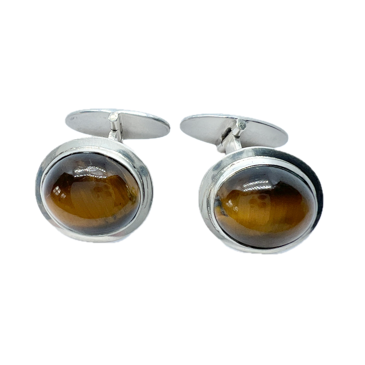 Kaplan, Sweden 1952 Vintage Sterling Silver Tiger's Eye Cufflinks