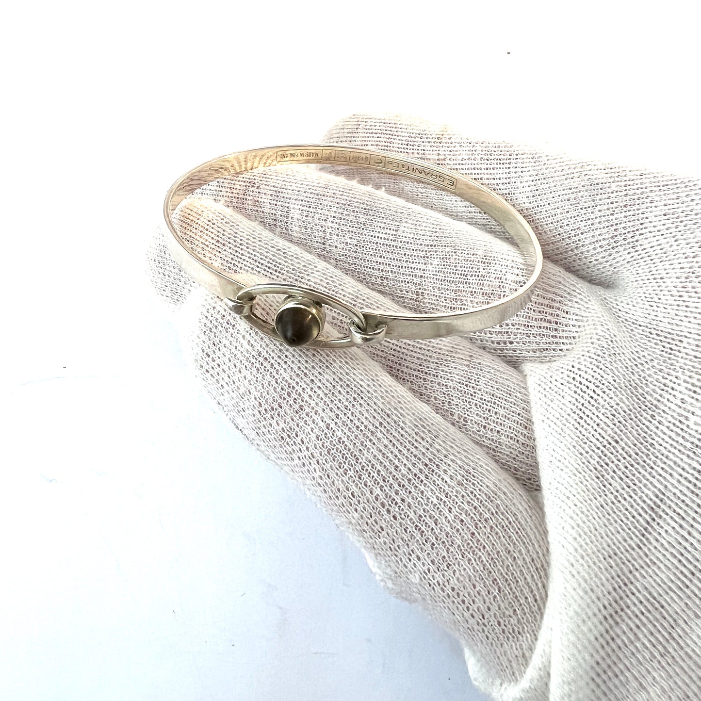 Erik Granit, Finland 1964. Vintage Solid Silver Smoky Quartz Bangle Bracelet.