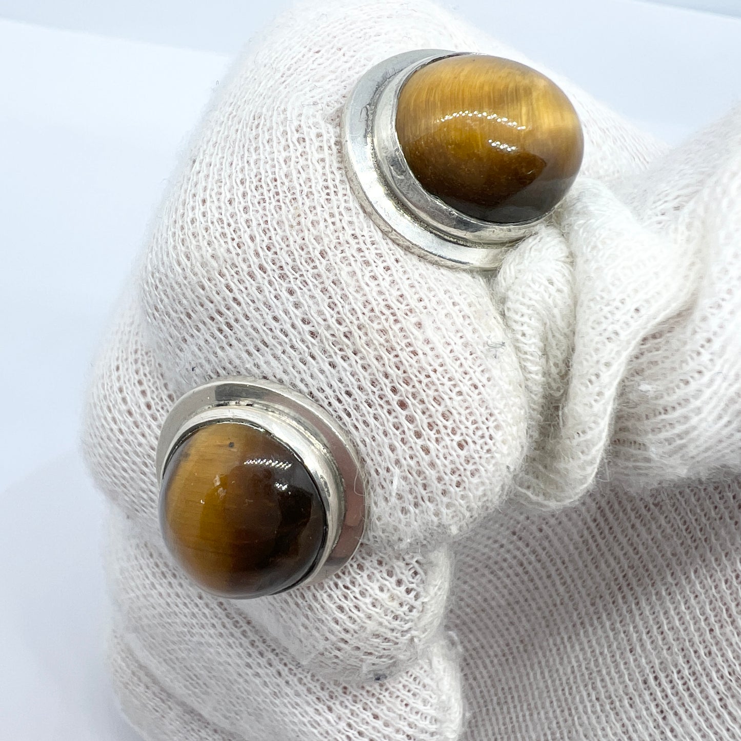 Kaplan, Sweden 1952 Vintage Sterling Silver Tiger's Eye Cufflinks
