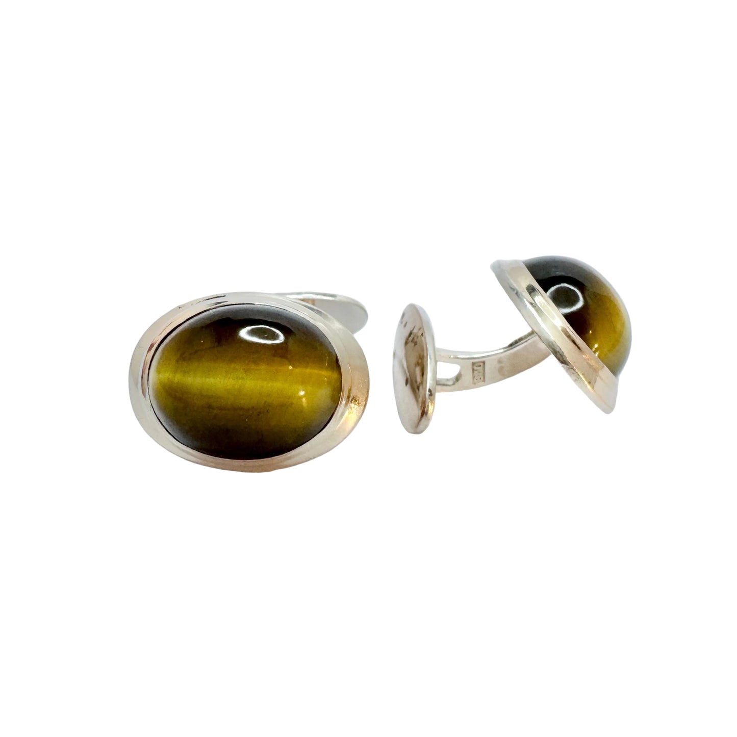 Vintage 1950-60s. Solid Silver Cat’s Eye Tiger’s eye Cufflinks.