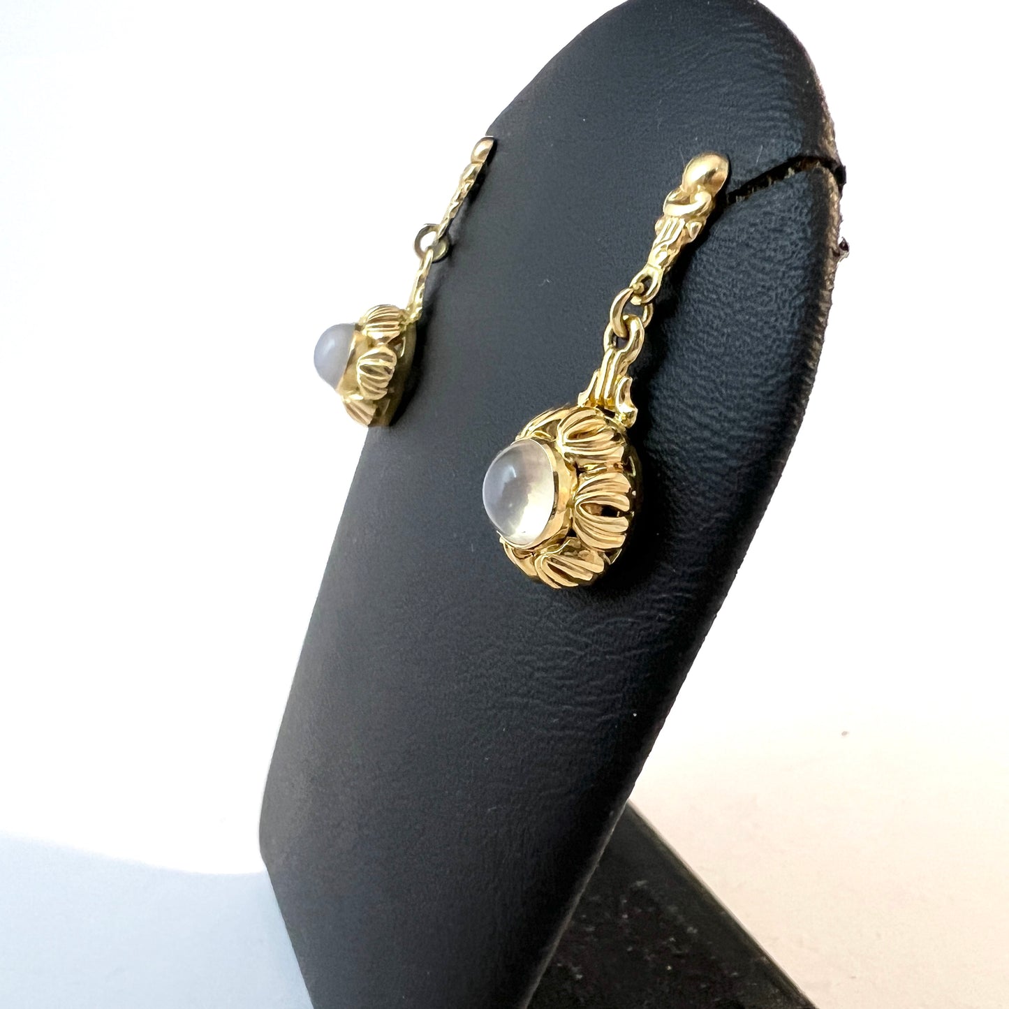 Vintage Mid-century 18k Gold Moonstone Earrings.