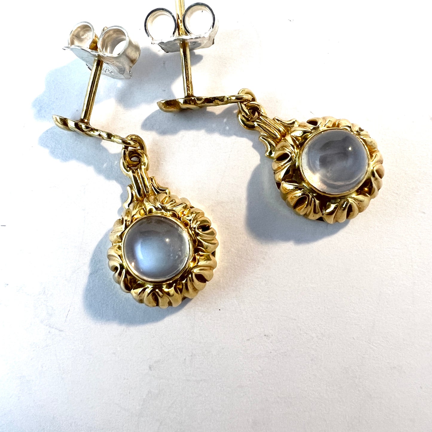 Vintage Mid-century 18k Gold Moonstone Earrings.