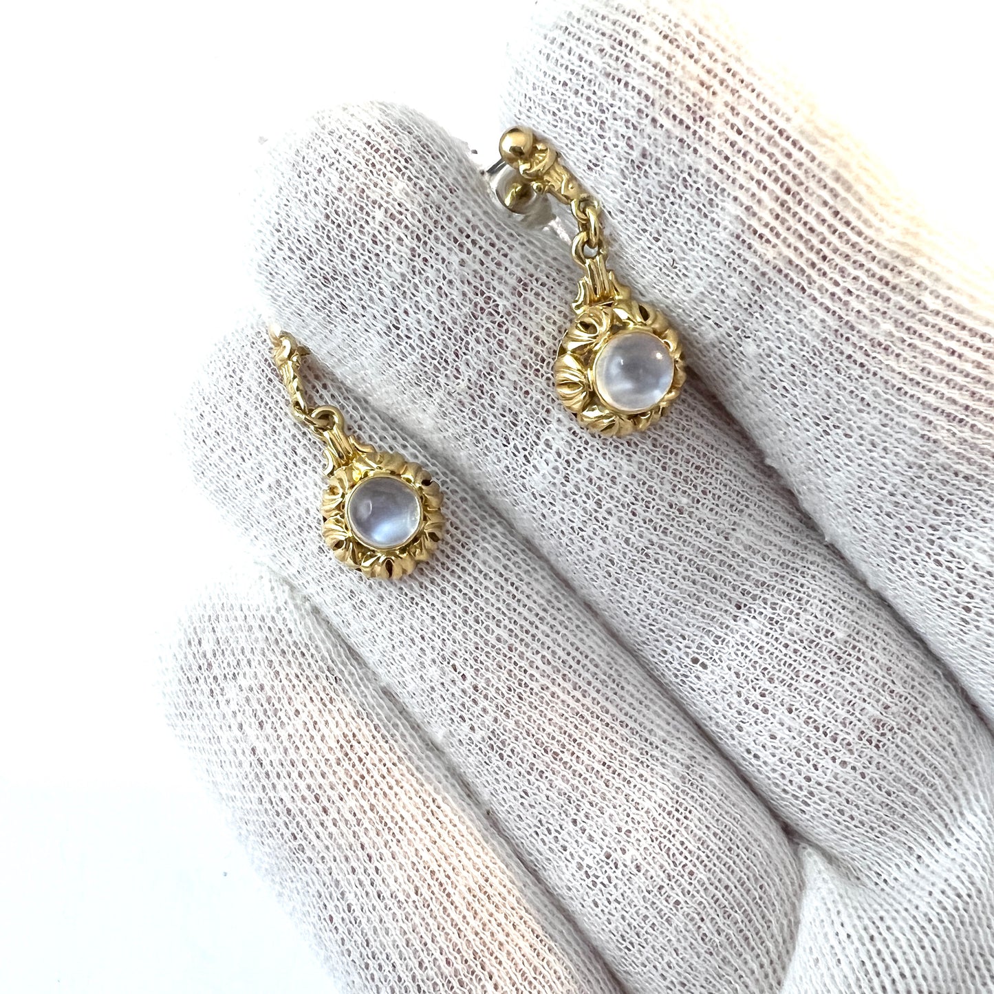 Vintage Mid-century 18k Gold Moonstone Earrings.