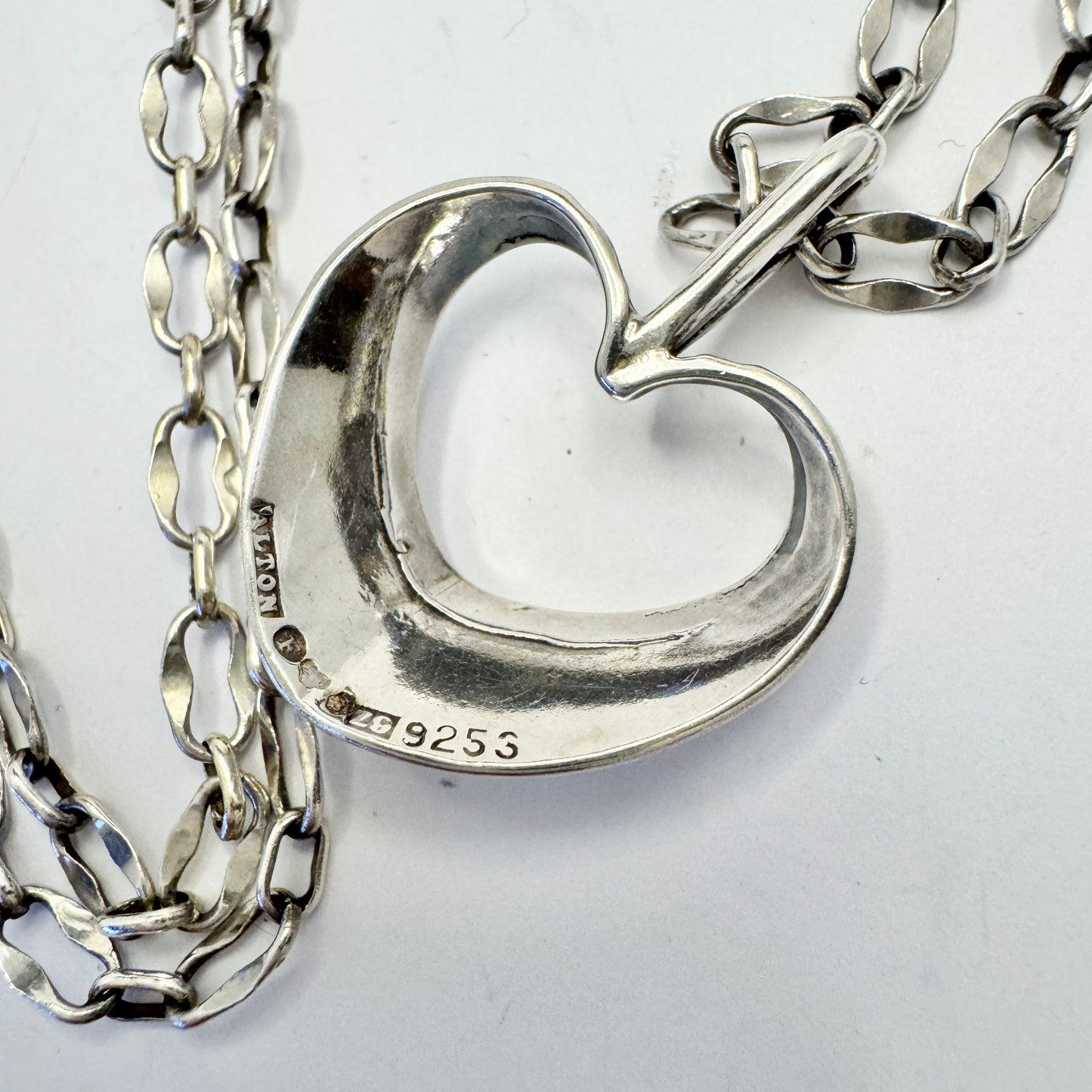 Alton, Sweden 1974. Vintage Sterling Silver Heart Love Pendant Long Chain Necklace.