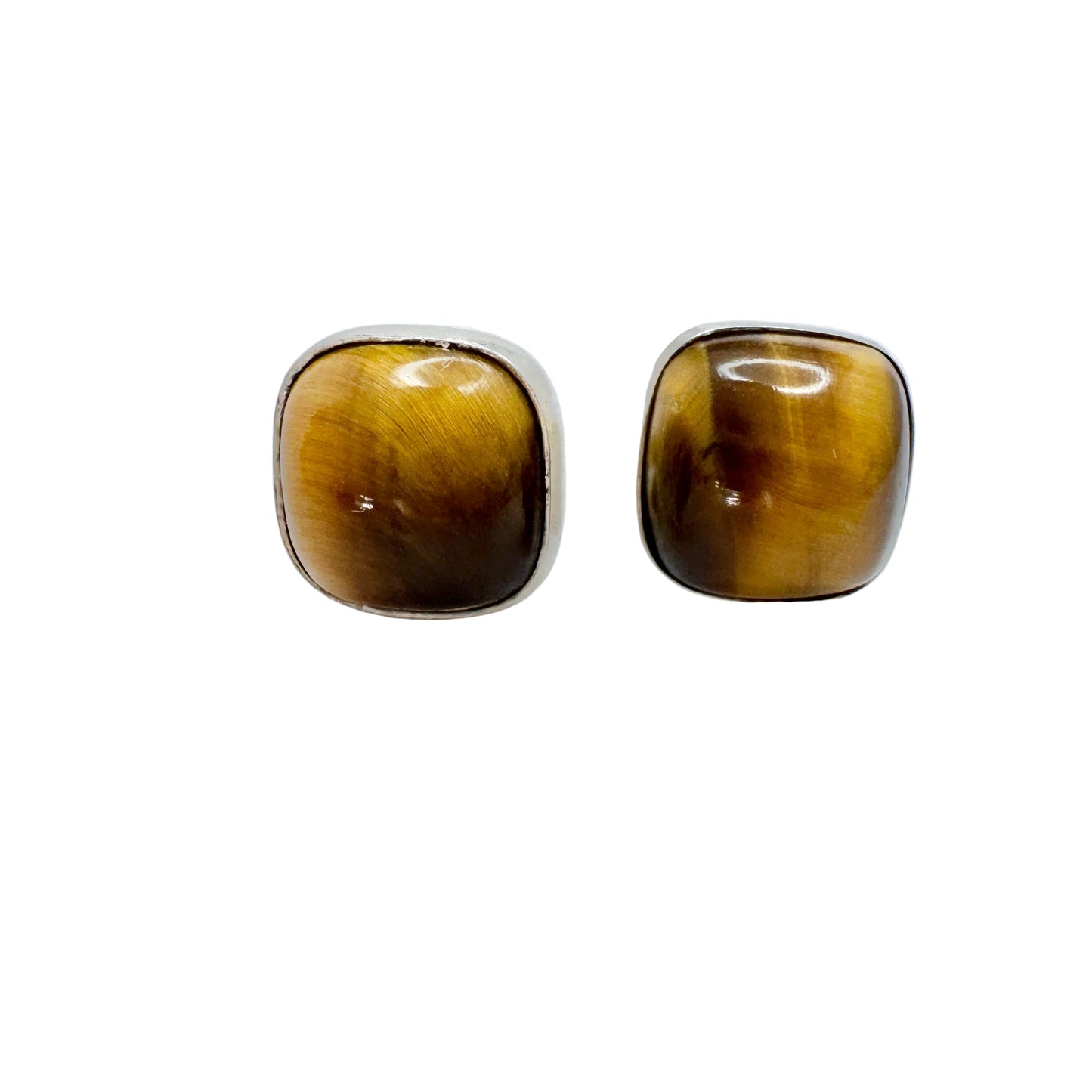 Finland ca 1960. Vintage Solid Silver Tiger's Eye Stud Earrings.