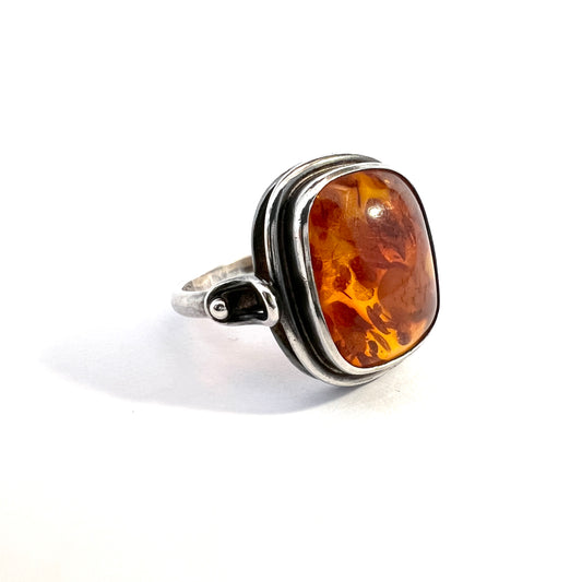 Ostsee-Schmuck EF, Vintage Sterling Silver Baltic Amber Ring.