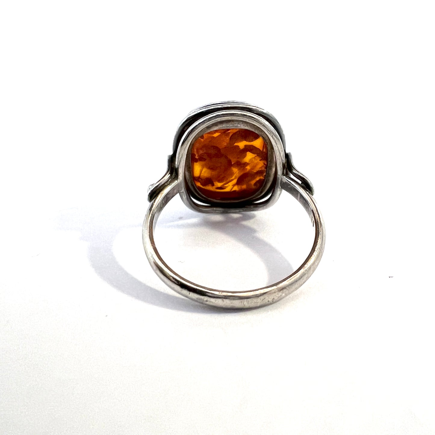 Ostsee-Schmuck EF, Vintage Sterling Silver Baltic Amber Ring.