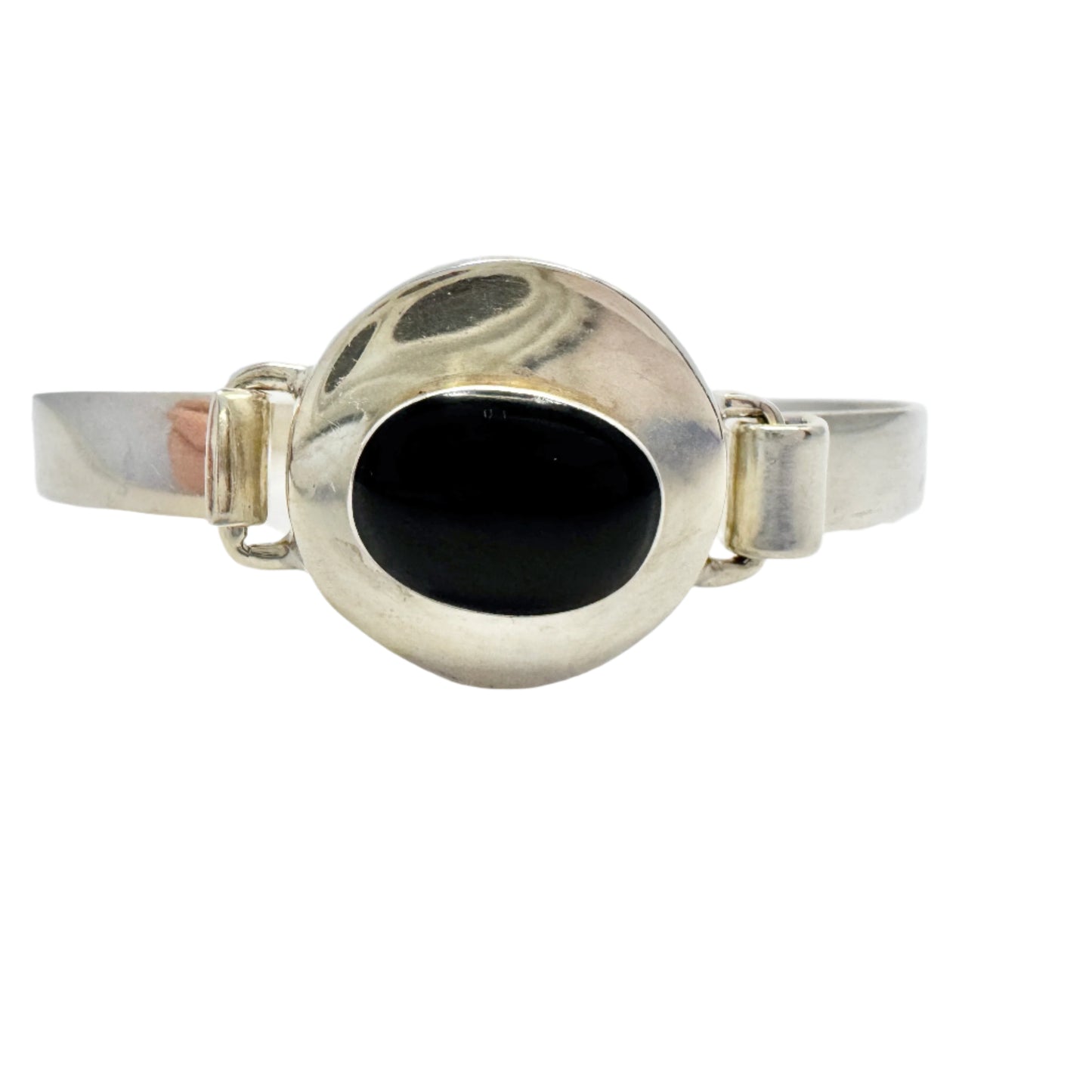 Mexico. Vintage Sterling Silver Onyx Bangle Bracelet.