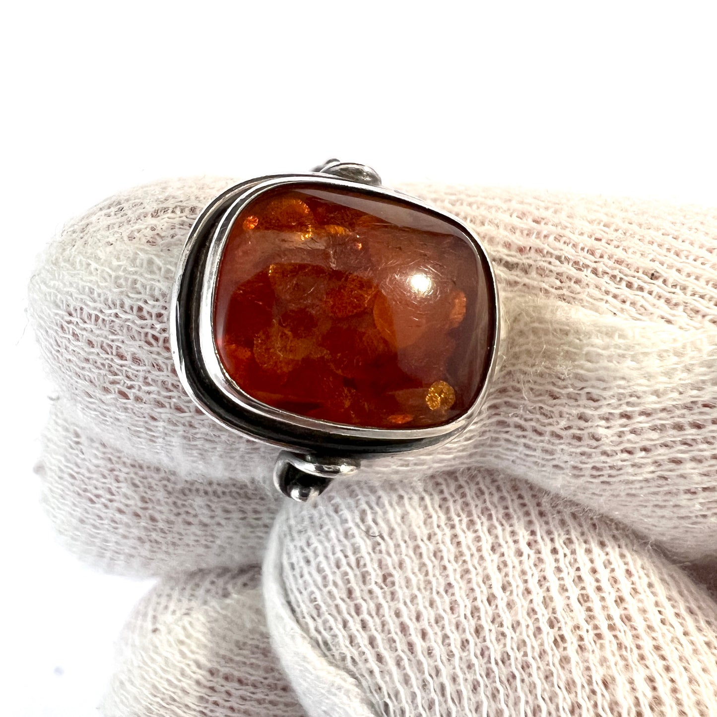 Ostsee-Schmuck EF, Vintage Sterling Silver Baltic Amber Ring.