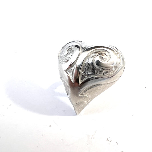 Huge Vintage Sterling Silver Heart Love Ring.