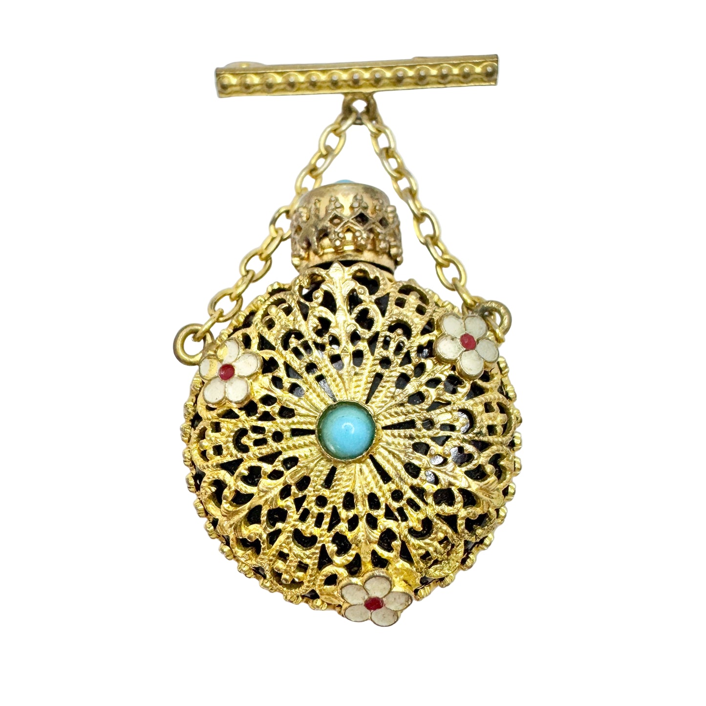 Vintage Costume Jewelry Perfume Bottle Brooch.