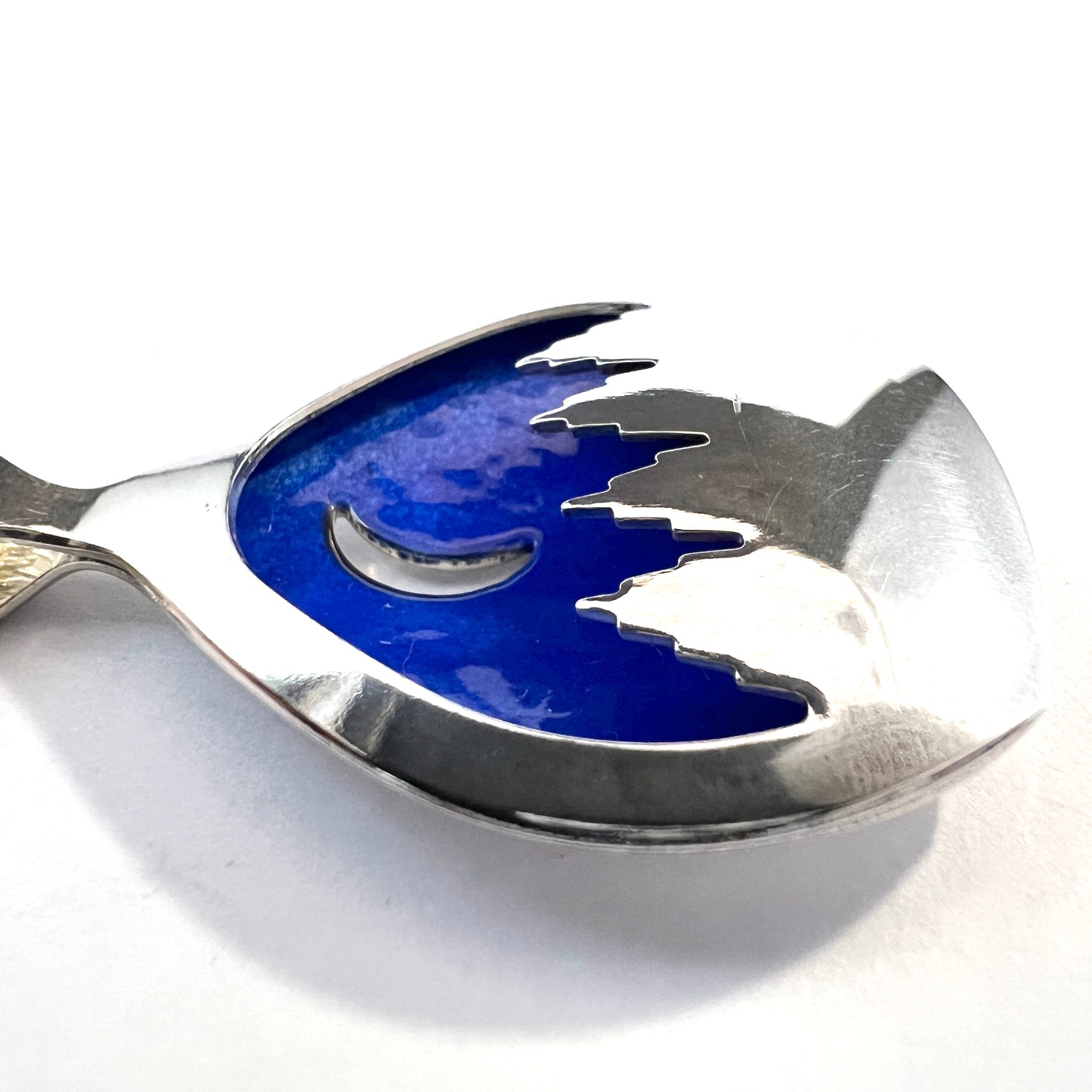 Midnattssolsmycket, Sweden 1996. Vintage Sterling Silver Enamel Midnight Sun Polar Night Pendant Necklace.