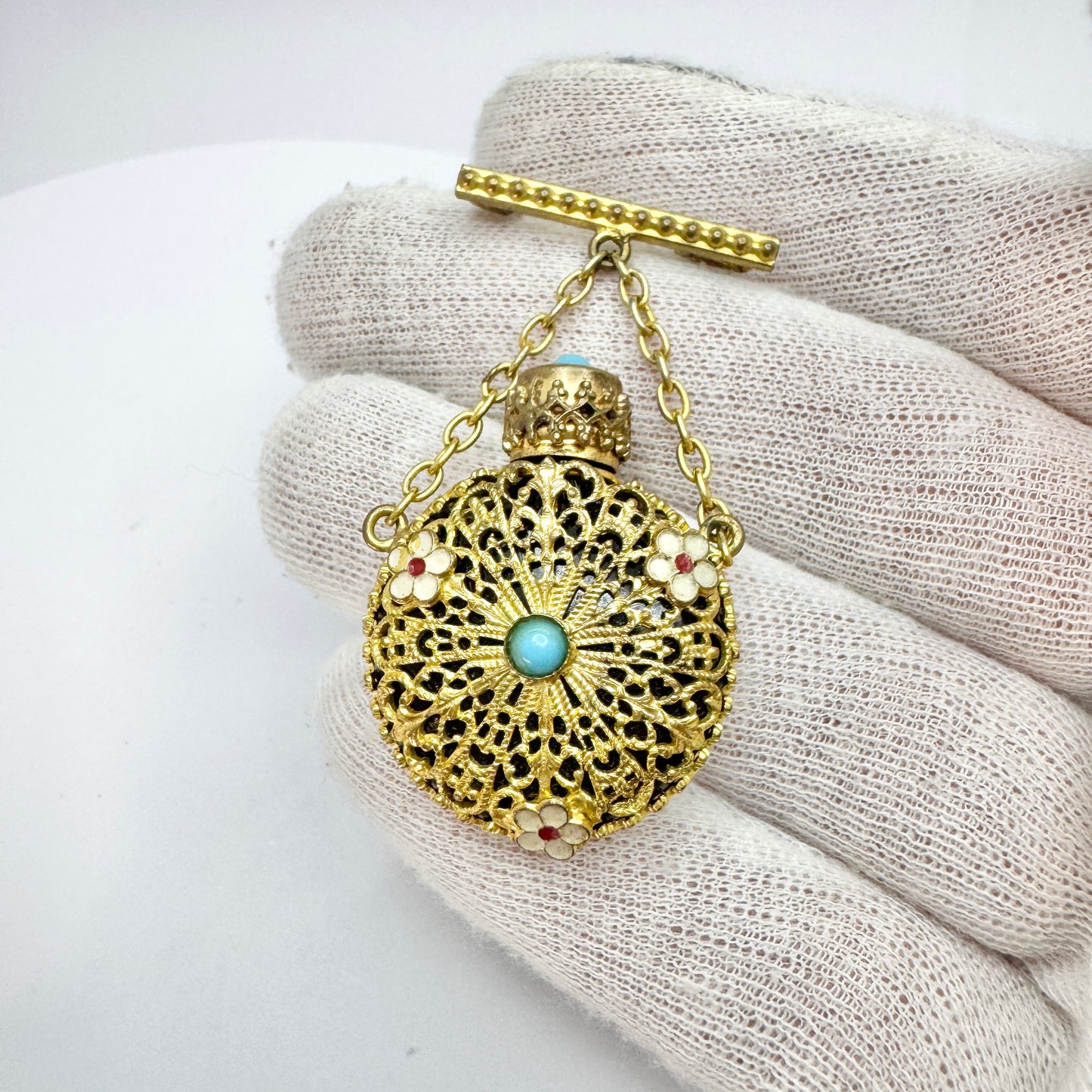 Vintage Costume Jewelry Perfume Bottle Brooch.