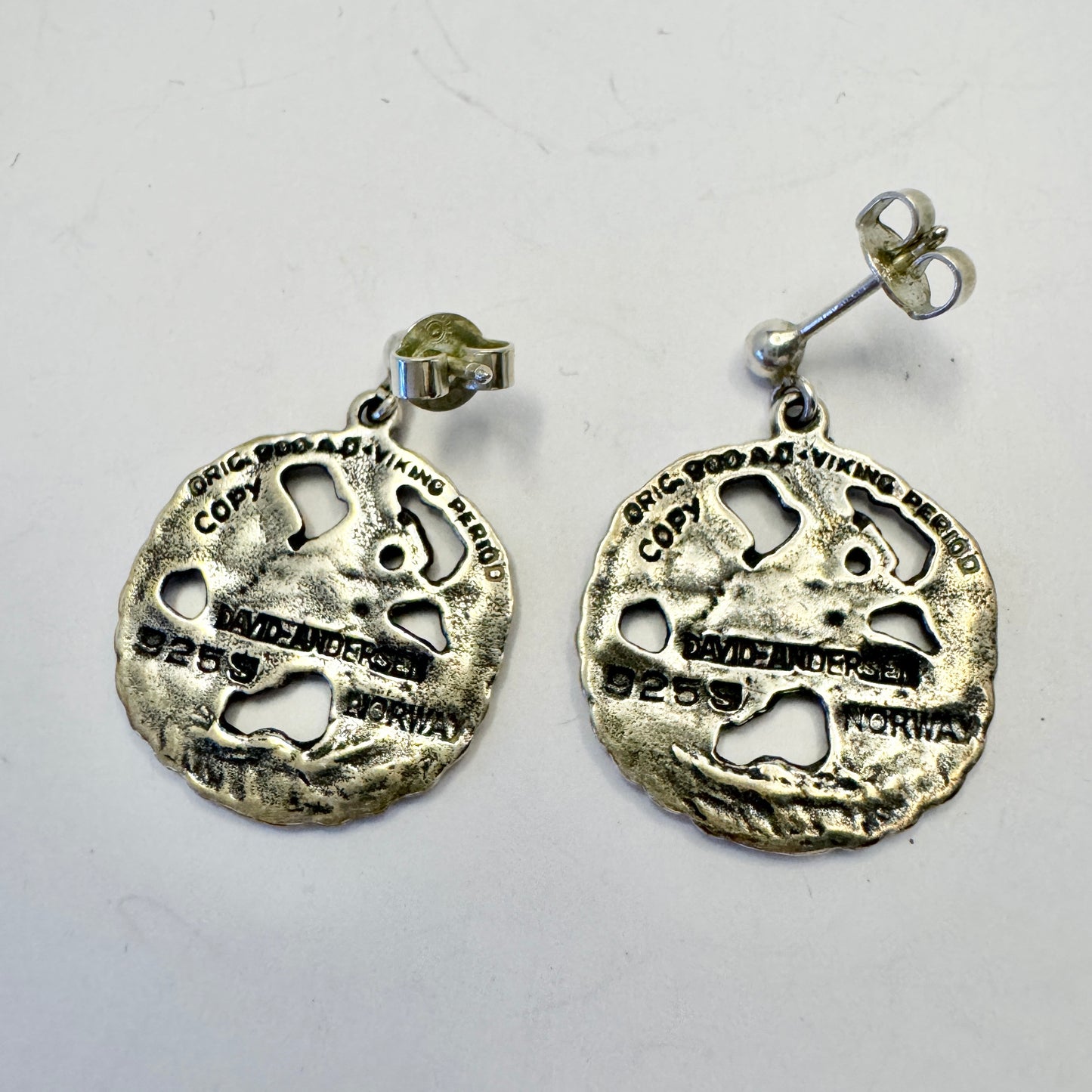 David-Andersen, Norway. Vintage Viking Copy Sterling Silver Earrings.