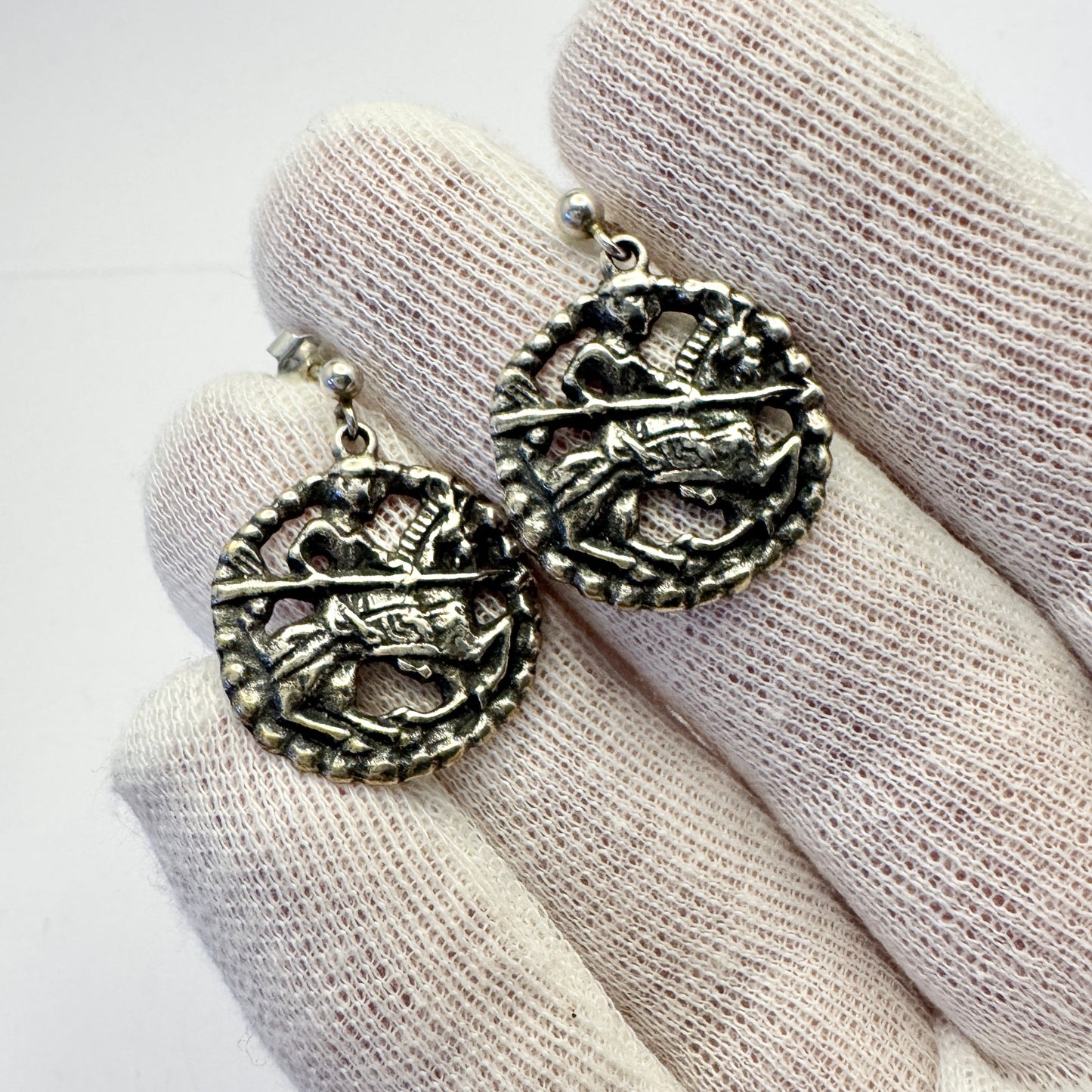 David-Andersen, Norway. Vintage Viking Copy Sterling Silver Earrings.