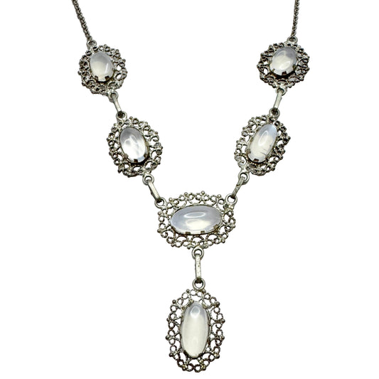 Early to Mid 1900s. Solid Silver Moonstone Necklace.