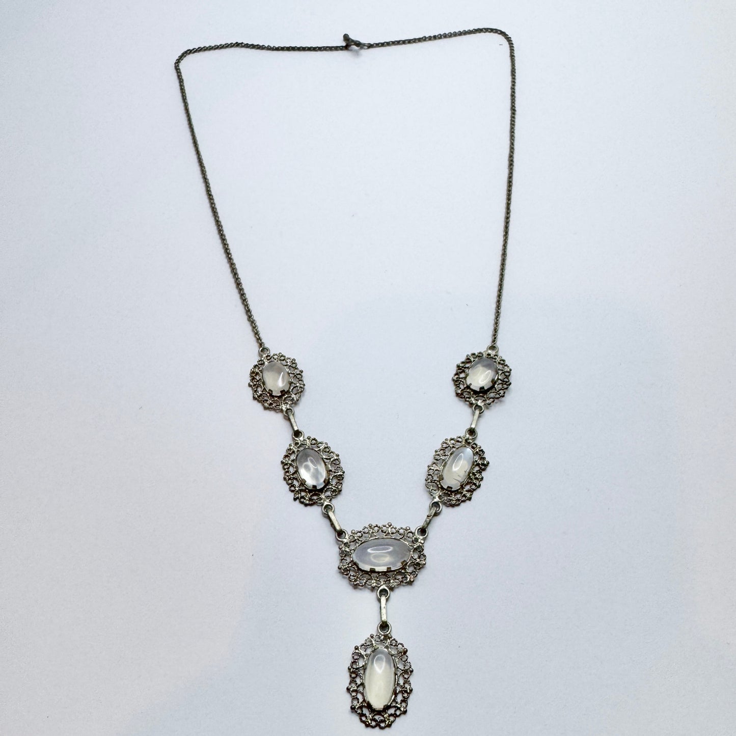 Early to Mid 1900s. Solid Silver Moonstone Necklace.